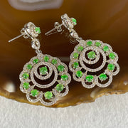 Type A Icy Green Jadeite Cabochon With Crystals in S925 Sliver Earrings 8.92g 3.5 by 1.5mm - Huangs Jadeite and Jewelry Pte Ltd