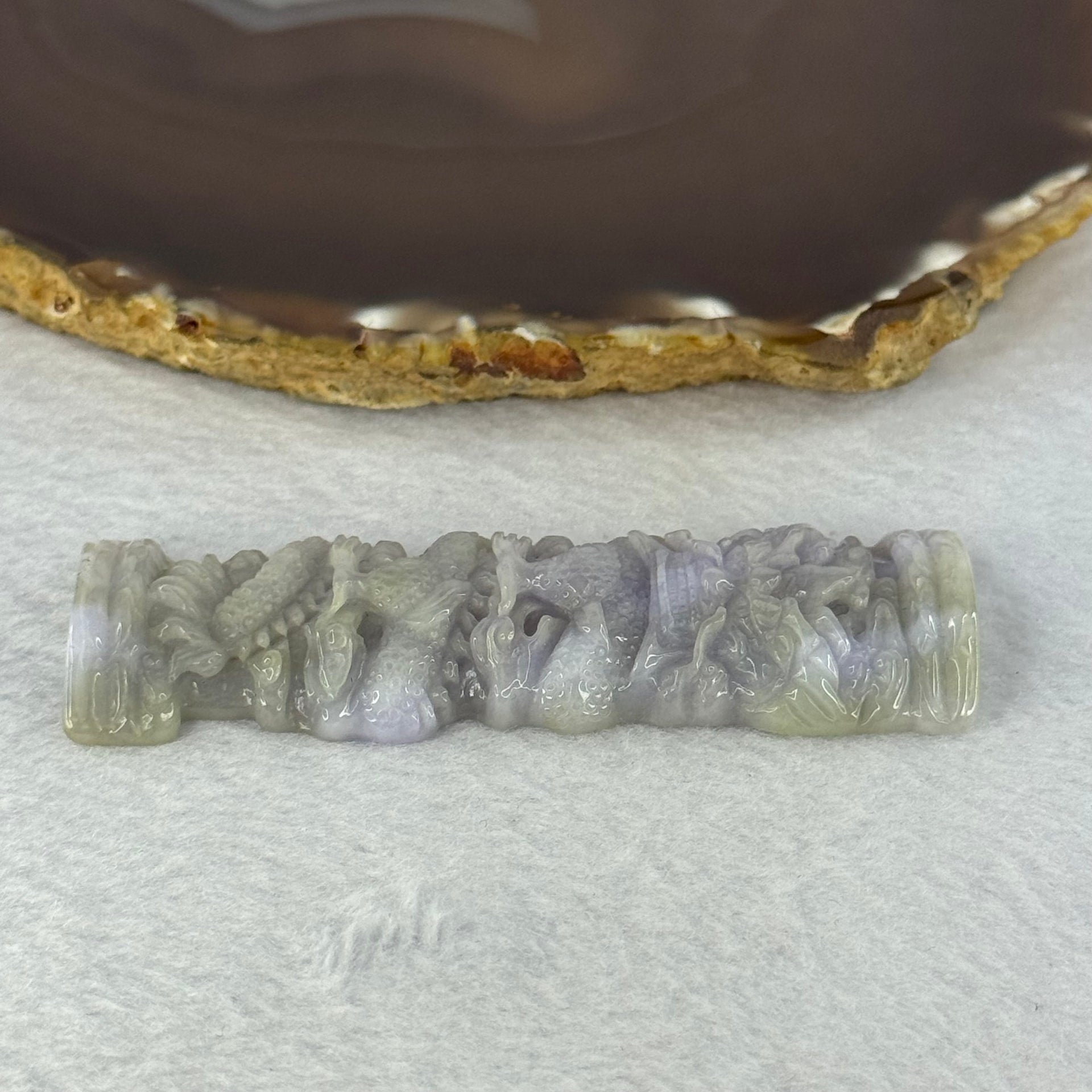 Type A Lavender GreenJadeite Dragon Tower 36.42g 82.1 by 27.5 by 8.5mm - Huangs Jadeite and Jewelry Pte Ltd