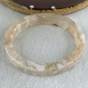 Natural Pink Flower Agate Set Oval Bangle 77.72g Inner Diameter 56.4mm 10.2 by 6.8mm (Perfect) - Huangs Jadeite and Jewelry Pte Ltd