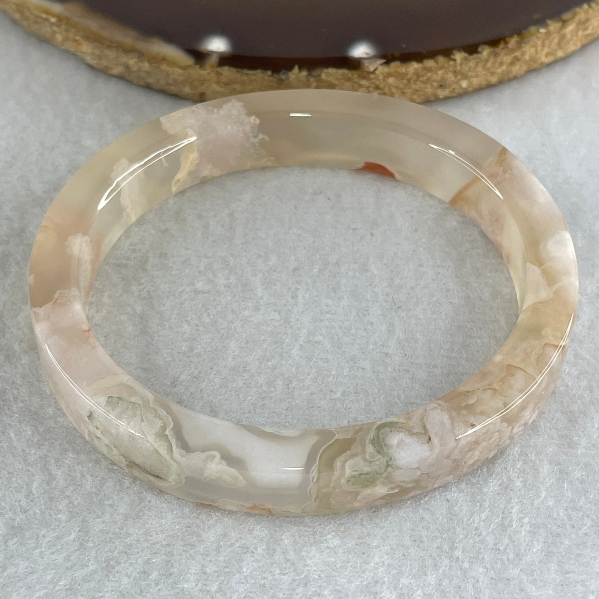 Natural Pink Flower Agate Set Oval Bangle 77.72g Inner Diameter 56.4mm 10.2 by 6.8mm (Perfect) - Huangs Jadeite and Jewelry Pte Ltd