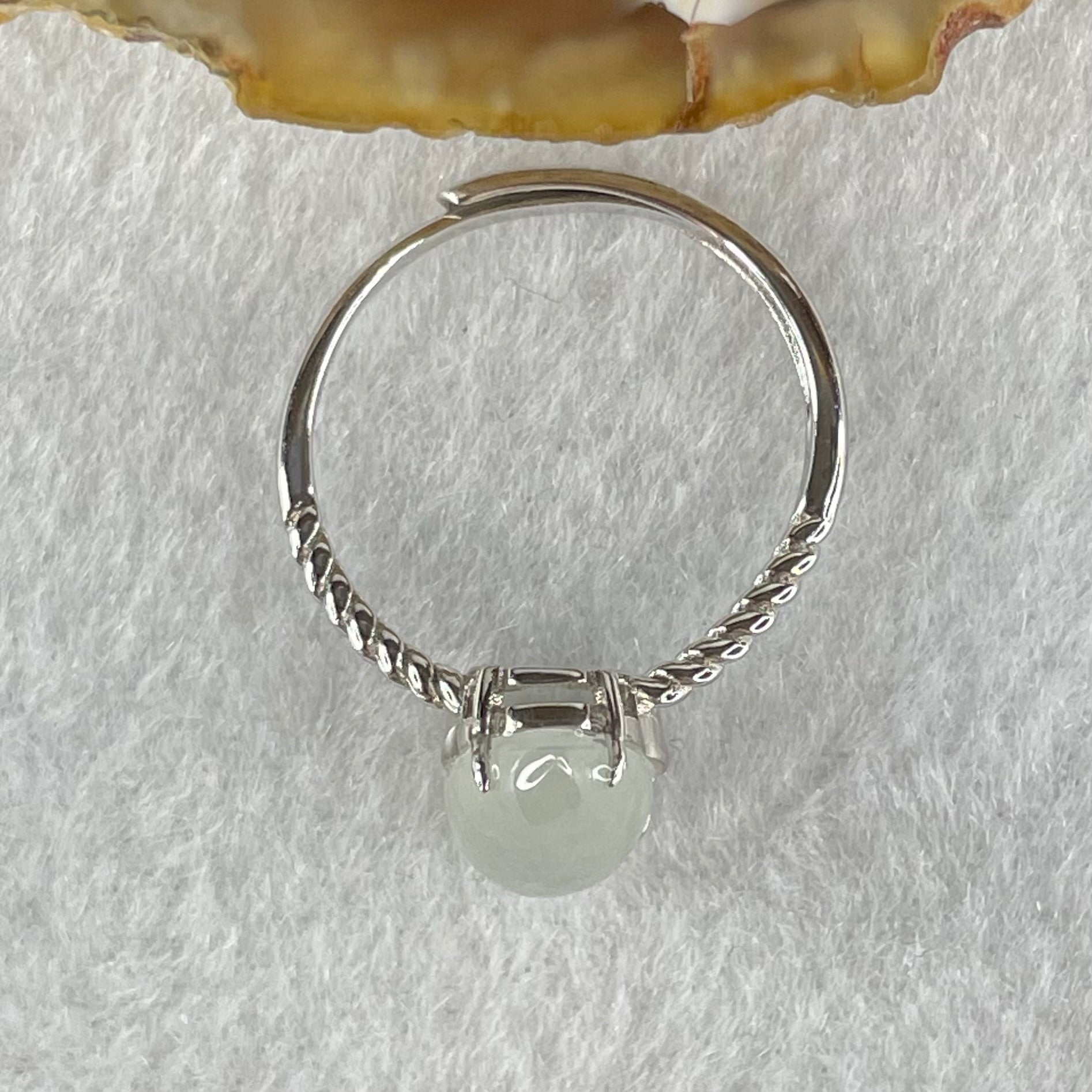 Type A Semi Icy Faint Lavender Tear Drop Shape Cabochon Jadeite in S925 Sliver Ring (Adjustable Size) 2.21g 12.4 by 7.4 by 5.0mm - Huangs Jadeite and Jewelry Pte Ltd