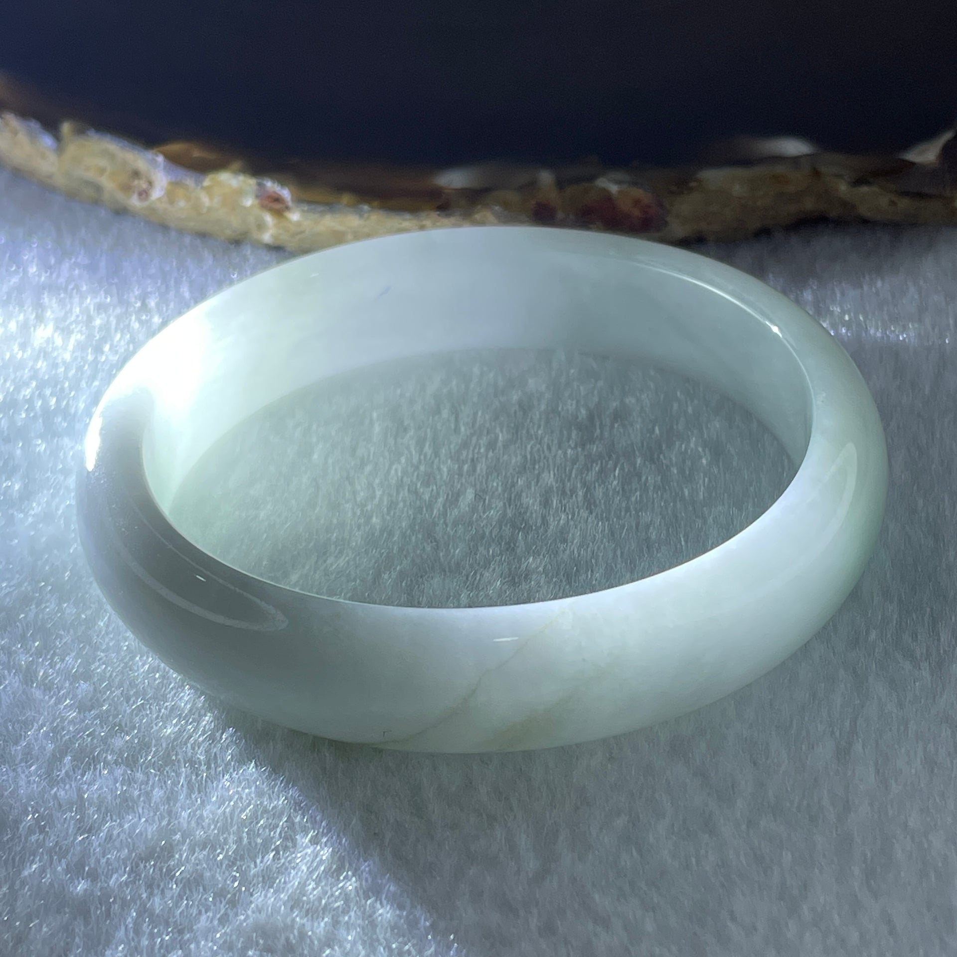 Natural Type A Faint Green Faint Lavender Jadeite Oval Bangle 39.13g Inner Diameter 54.4mm 12.5 by 6.5mm (Very Very Slight Internal Lines) - Huangs Jadeite and Jewelry Pte Ltd