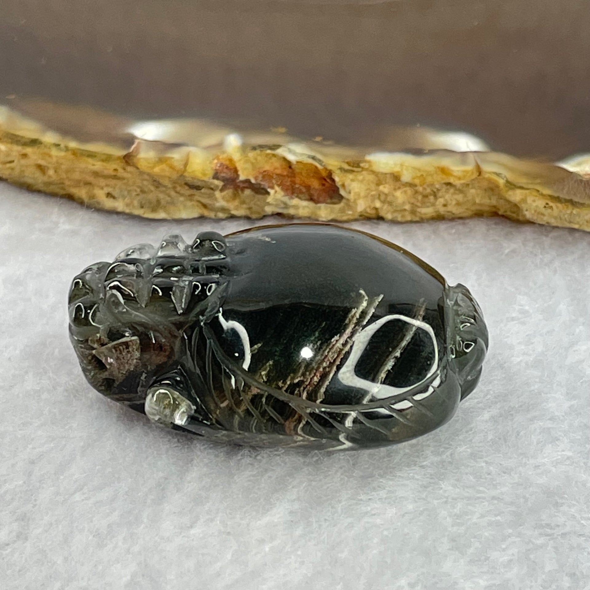 Unique Mountain Natural Green Phantom Quartz Dragon Tortoise Pendant 26.10g 39.2 by 30.3 by 16.7mm - Huangs Jadeite and Jewelry Pte Ltd