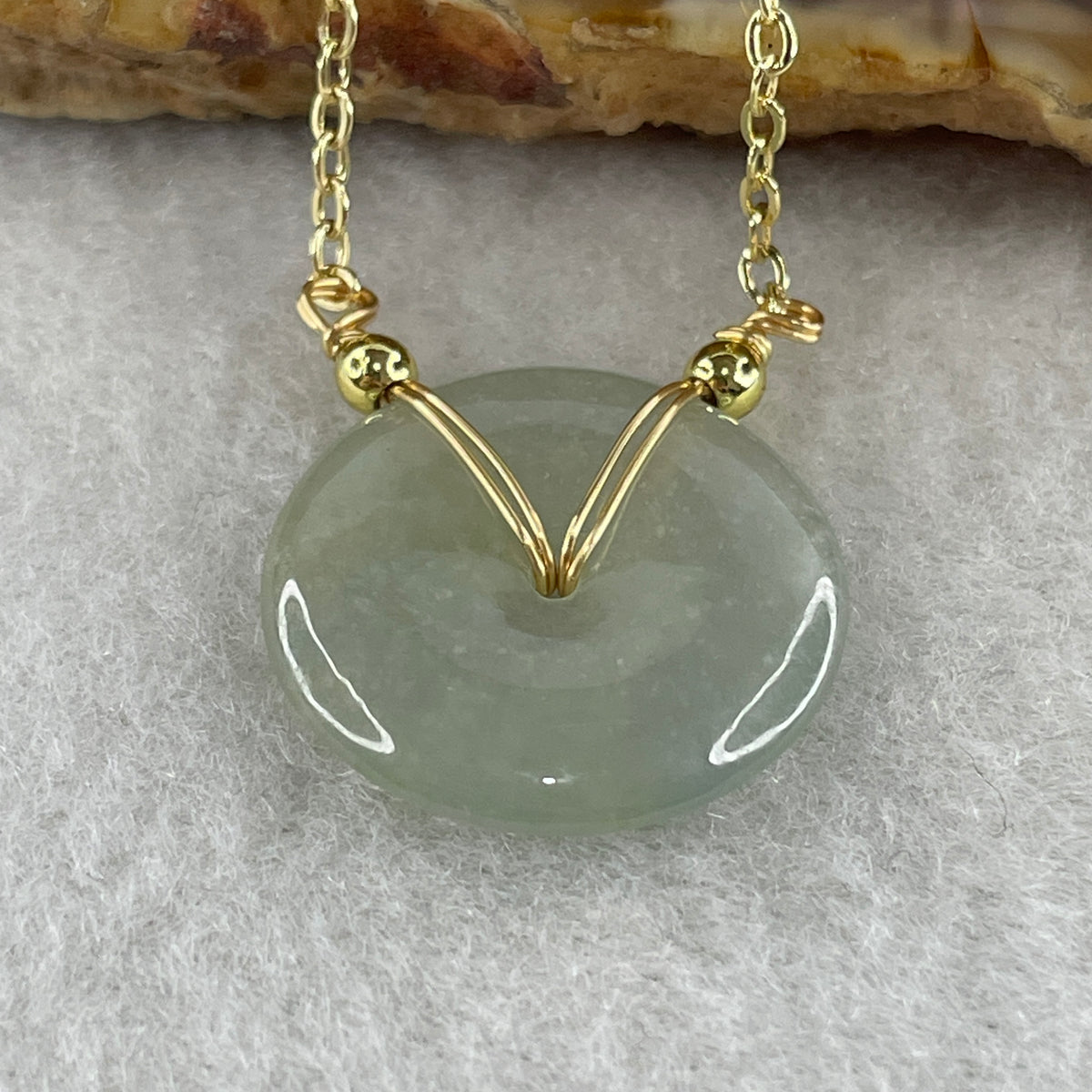 Natural Type A Icy Light Green Jadeite Ping An Kou Pendant | 19mm Translucent Jade Peace Disc Talisman with 58cm Adjustable Necklace (5.19g | 19.3 x 3.6mm) - Huangs Jadeite and Jewelry Pte Ltd