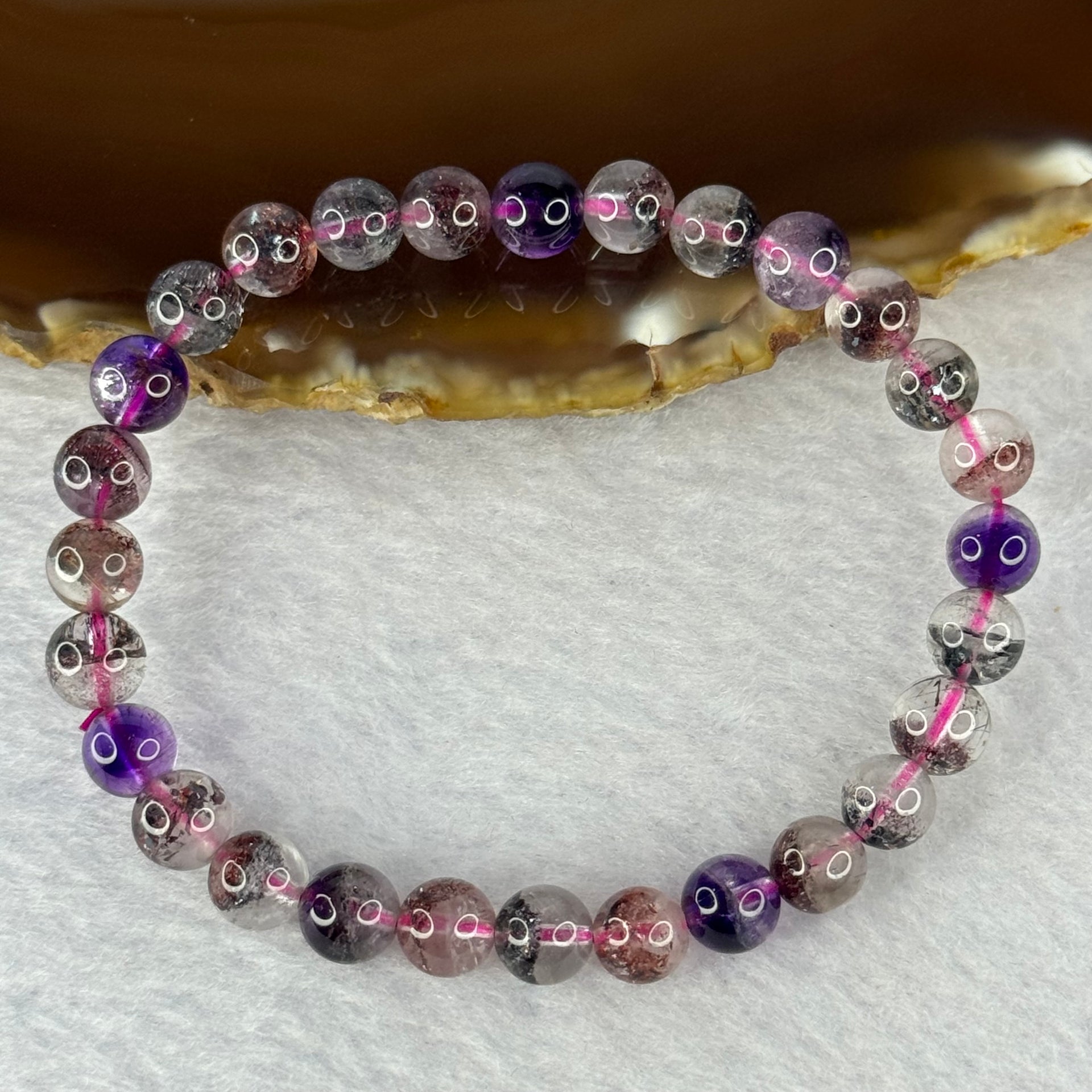 Good Grade Natural Super 7 Crystal Beads Bracelet 天然超级七水晶珠手链 11.30g 15cm 6.9mm 28 Beads - Huangs Jadeite and Jewelry Pte Ltd