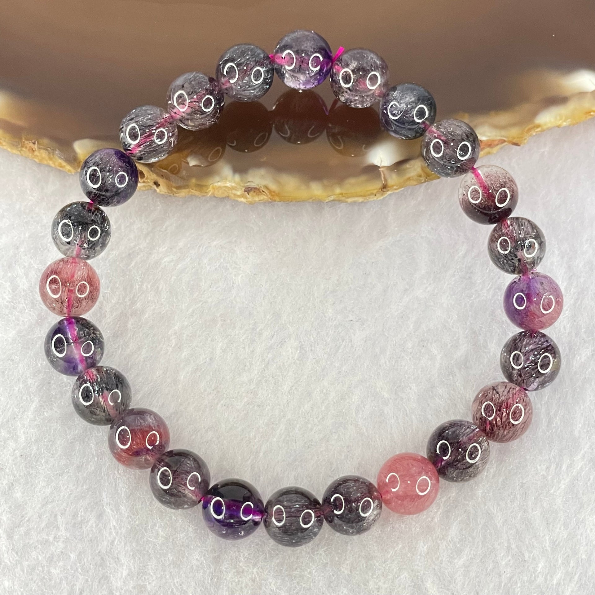 Good Grade Blackcurrant Super 7 Beads Bracelet 18.43g 16.5cm 8.4mm 24 Beads - Huangs Jadeite and Jewelry Pte Ltd