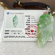 Type A Light Green with Green Jadeite Bee on Leaf Pendent 22.23g 67.2 by 27.8 by 7.0mm - Huangs Jadeite and Jewelry Pte Ltd