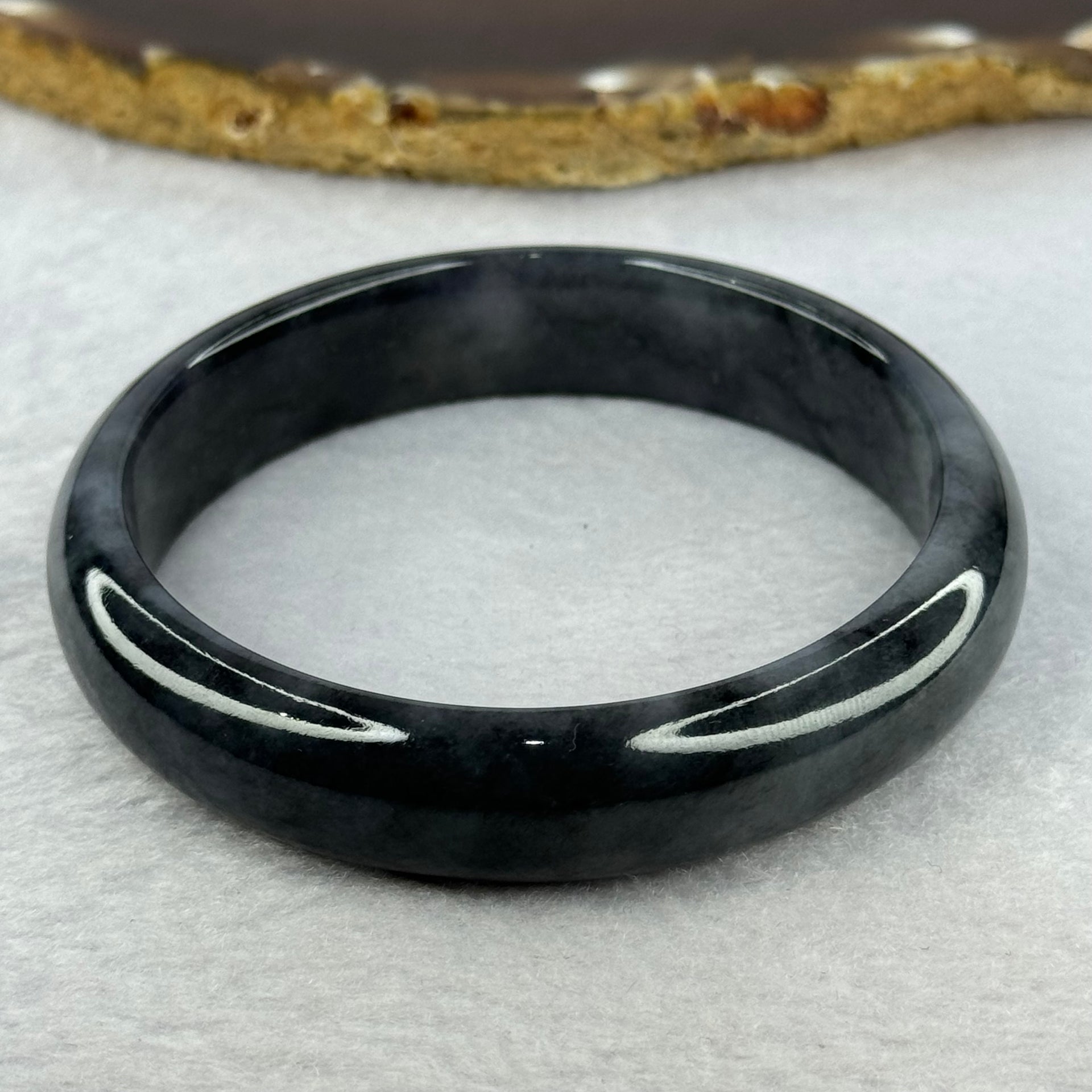 Type A Translucent Wuji Black Grey Jadeite Bangle 54.12g Internal Diameter 59.6mm 4.0 by 7.4mm (Very Fine Internal Lines) - Huangs Jadeite and Jewelry Pte Ltd