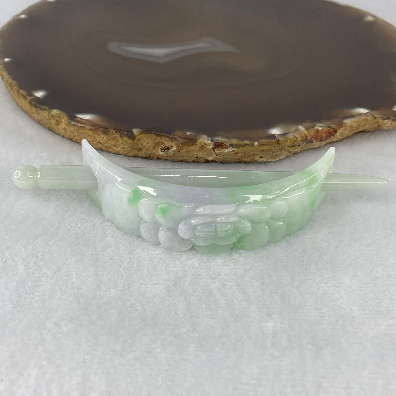 Certified Natural Type A Tri-Color Light Green, Lavender & Apple Green Piao Hua Jadeite Flower Hair Pin | Imperial Chignon Finial Sculpture | "San Cai Fuk Lu Shou" Crown Protection & Abundance Hairpin (35.07g 105.4x14.9x26.4mm)
