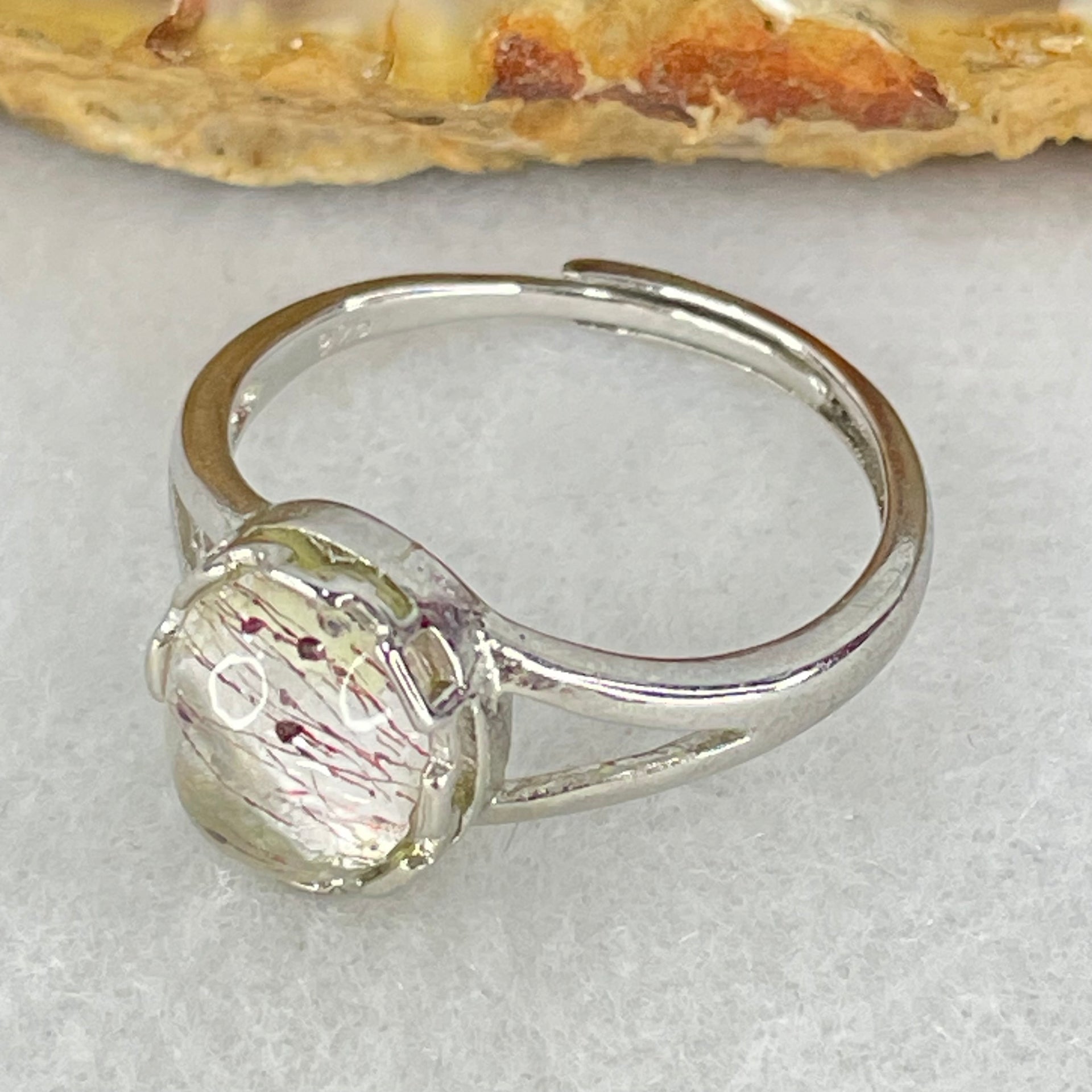 Above Average Grade Natural Super 7 Crystal in S925 Sliver Ring (Adjustable Size) 1.98g 9.4 by 7.1 by 4.5mm - Huangs Jadeite and Jewelry Pte Ltd