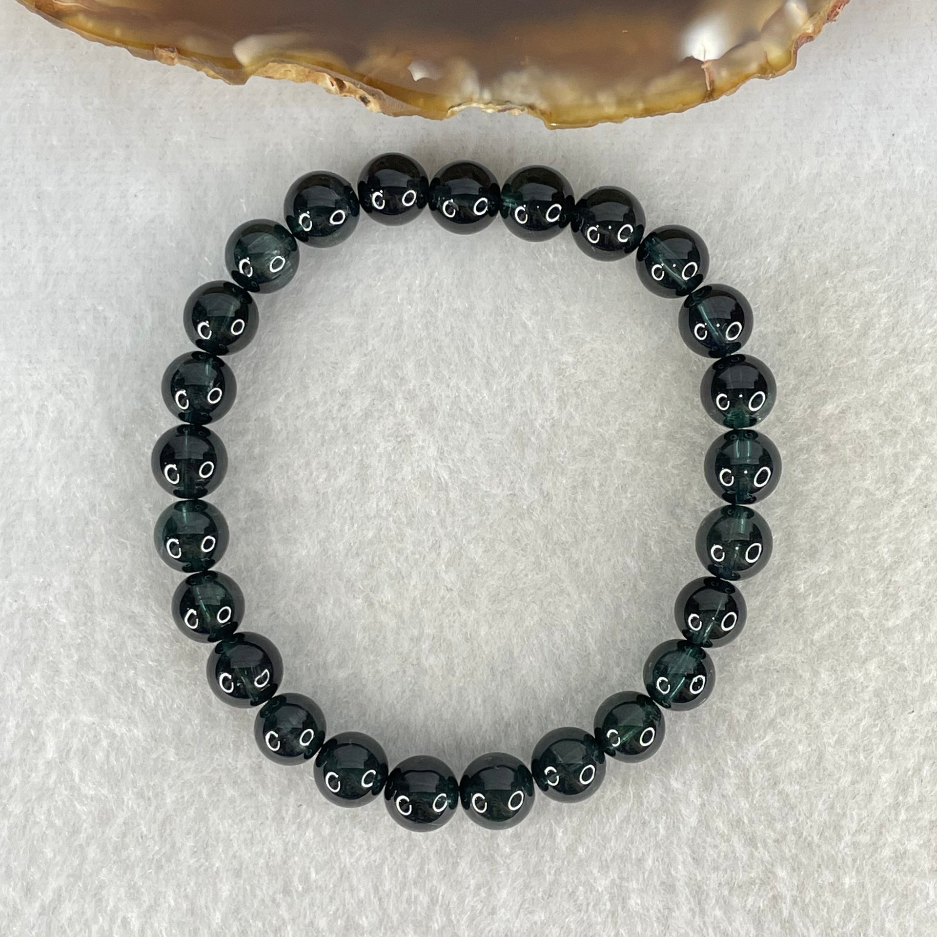 Rare Very Good Grade Natural Blue Tourmaline Beads Bracelet 15.00g 15cm 7.3mm 25 Beads - Huangs Jadeite and Jewelry Pte Ltd
