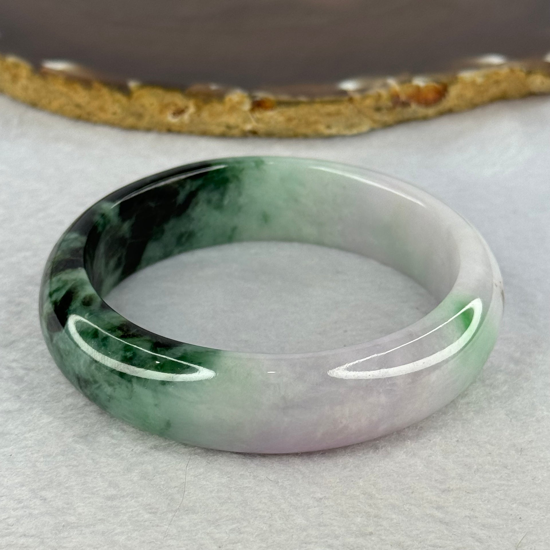 Type A Lavender and Dark Green to Green Piao Hua Jadeite Bangle Internal Diameter 58.1mm 77.52g 16.4 by 9.1mm (Very Slight External Rough) - Huangs Jadeite and Jewelry Pte Ltd