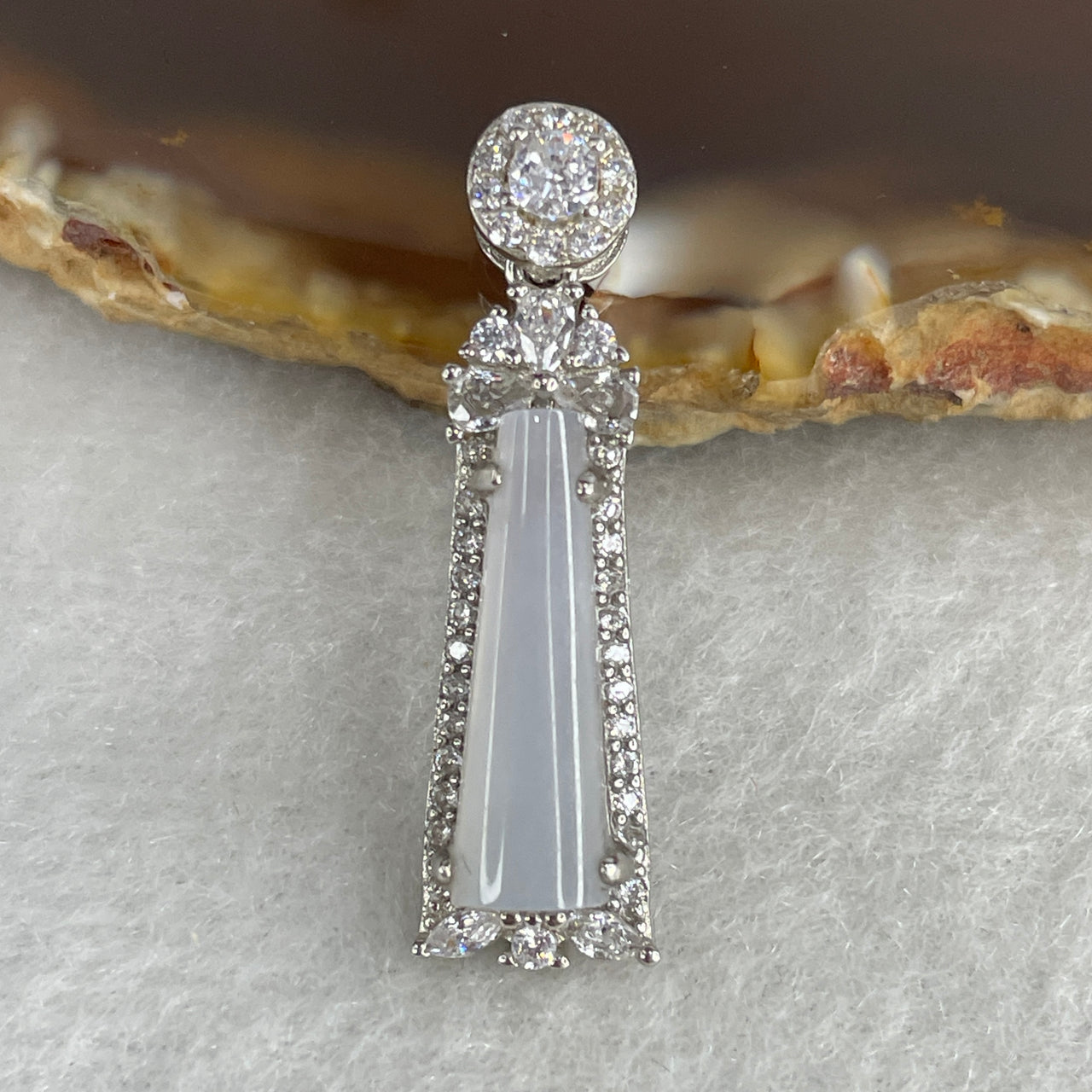 Type A Jelly Light Lavender Jadeite Minimalist Bar Pendant | Luminous Ice-Violet Plaque | Solid S925 Sterling Silver Setting | Sleek "Glacial Dew" Fine Jewelry Column Charm (2.28g 16.3x5.3x2.5mm)