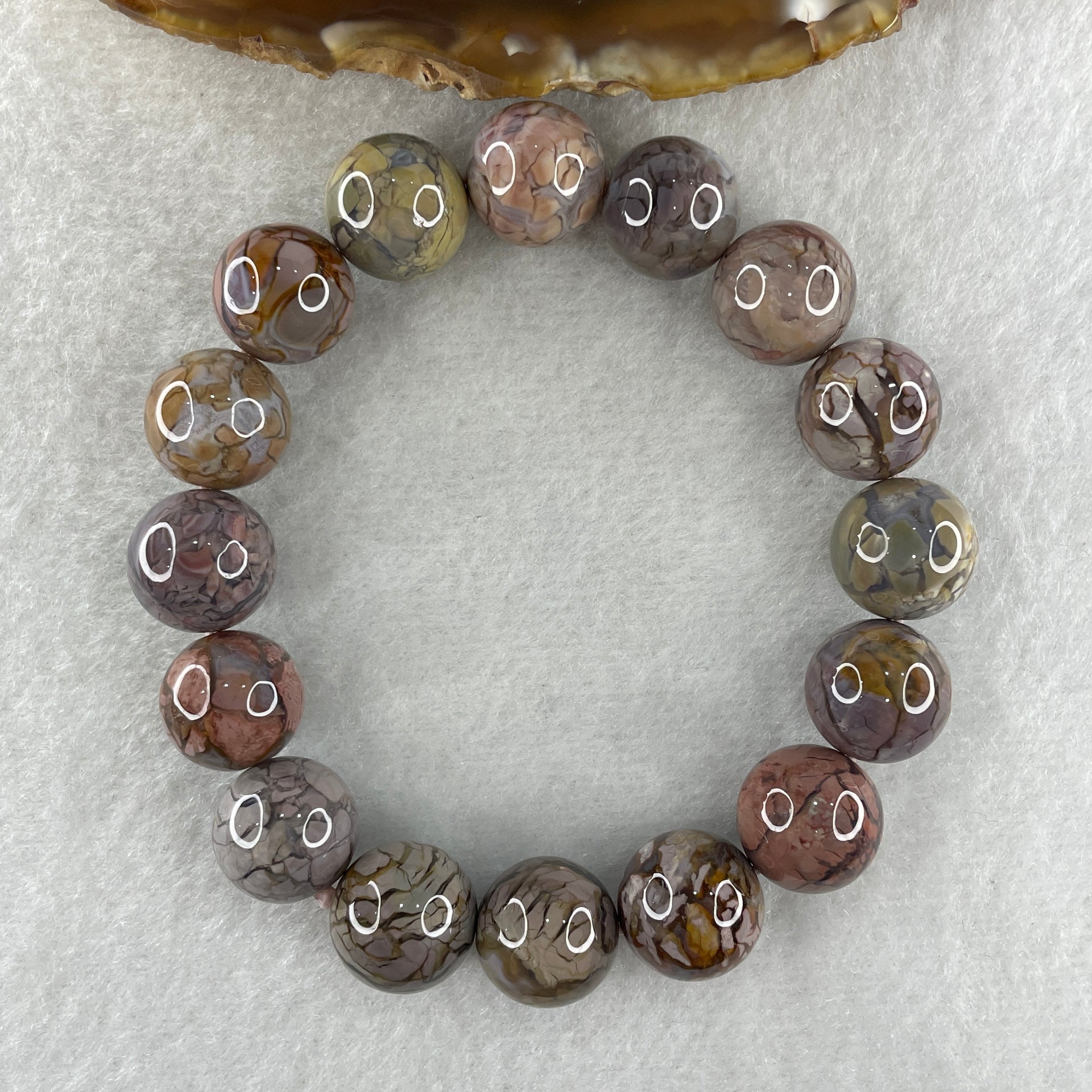 Certified Natural Alashan Agate Greyish Beads Bracelet 49.866g 17cm 13.4mm 16Beads - Huangs Jadeite and Jewelry Pte Ltd