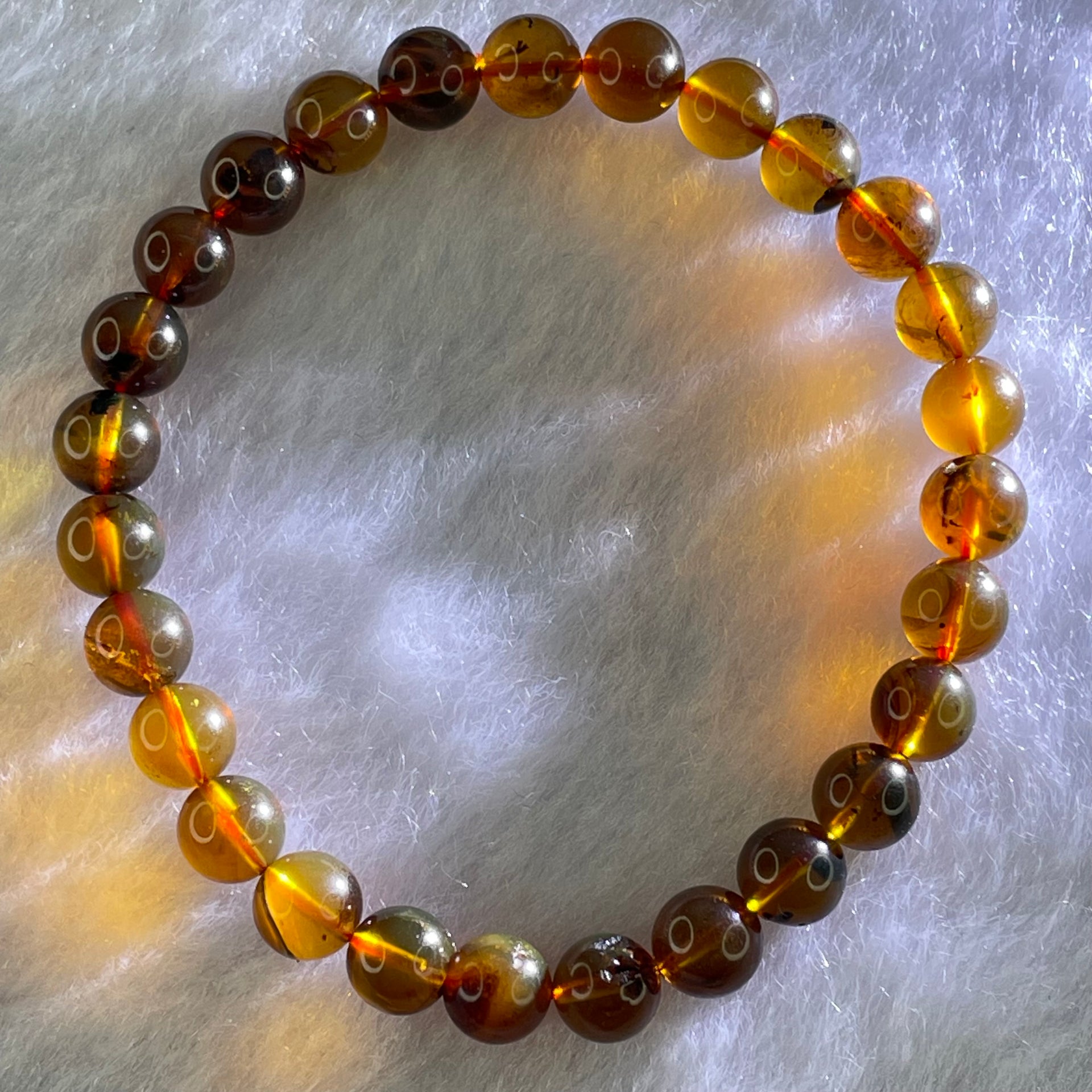 Natural Cognac Amber Beads Bracelet 4.14g 15cm 6.7mm 27 Beads - Huangs Jadeite and Jewelry Pte Ltd
