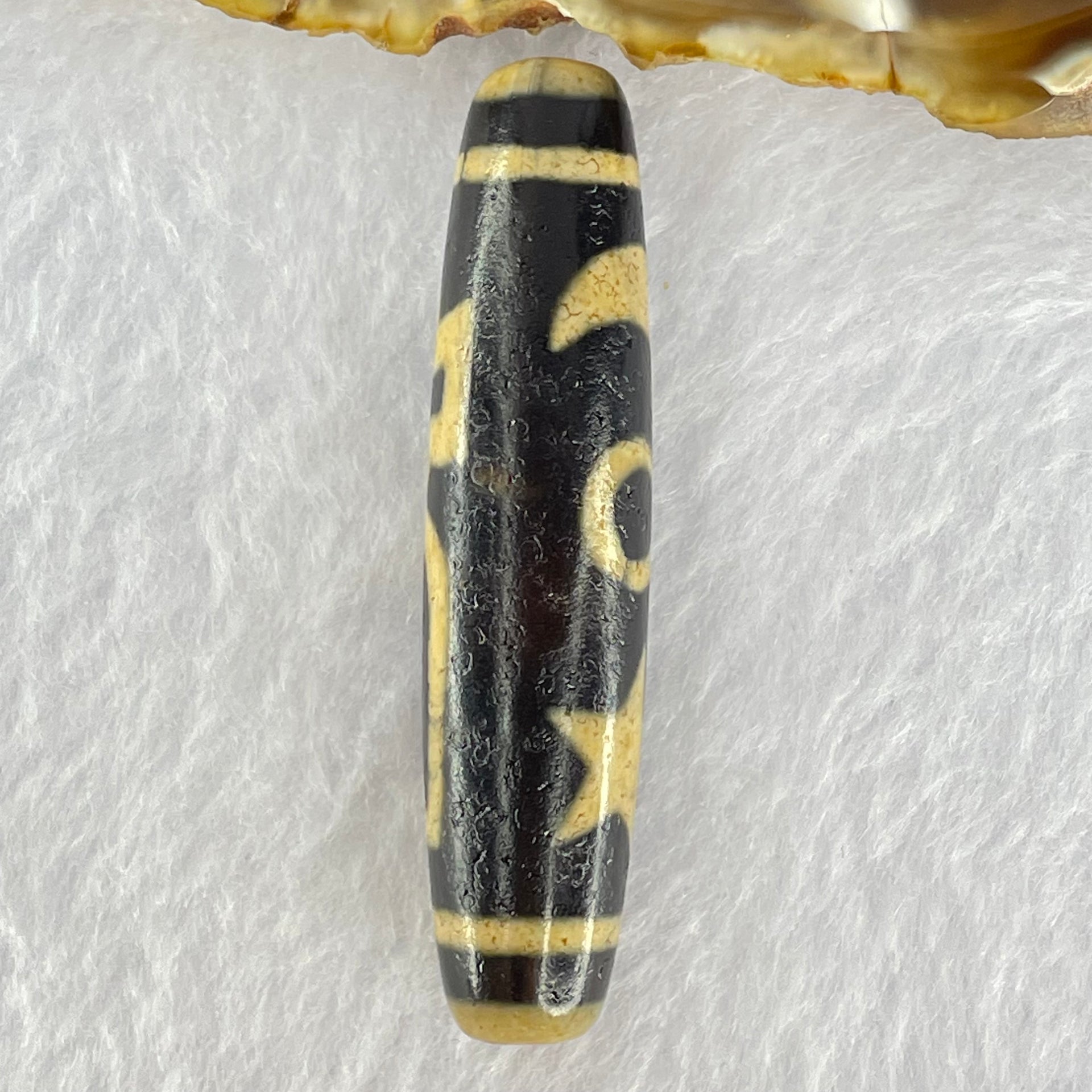 Natural Powerful Tibetan Old Oily Agate Cai Shen with Moon Sun Star Dzi Bead Heavenly Master (Tian Zhu) 财神长天珠 16.79g 58.2 by 13.6mm - Huangs Jadeite and Jewelry Pte Ltd