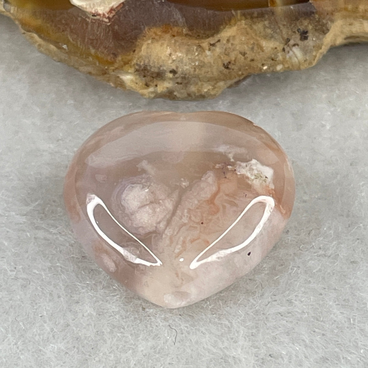 Natural Pinkish Flower Agate Heart Charm Pendant | Sculpted Cherry Blossom Quartz Love & Growth Talisman (2.95g | 15.9 x 16.7 x 8.2mm)