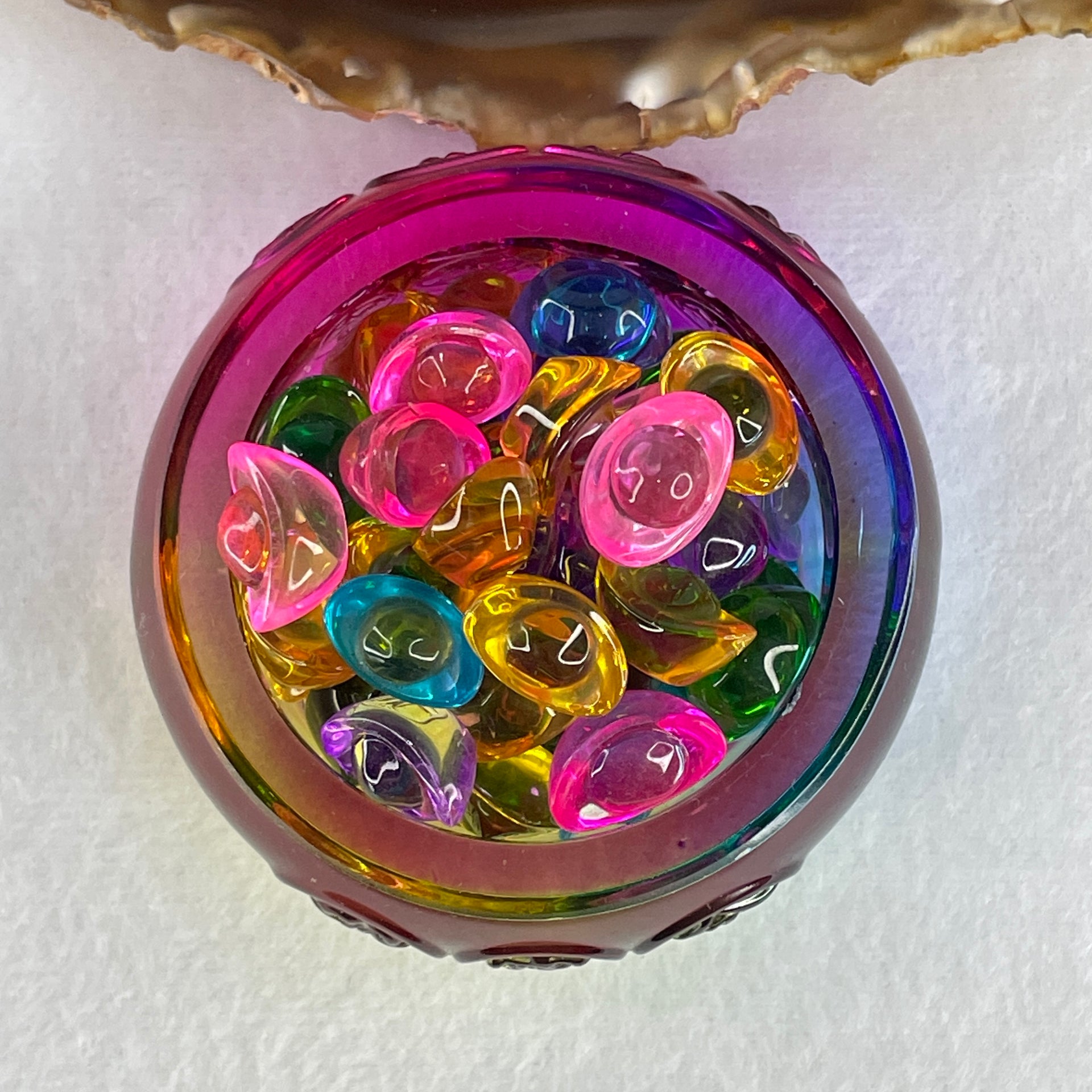 Muti Color Liuli Wealth Pot with Ingot Yuan Bao Display Total Weight 211.75g 72.6 by 33.5mm - Huangs Jadeite and Jewelry Pte Ltd