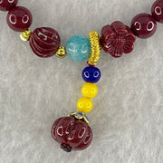 Natural Blood Red Cinnabar and Crystal Beads Bracelet with Flower and Pumpkin Charm 14.73g  15cm 6.4mm 24 Beads - Huangs Jadeite and Jewelry Pte Ltd