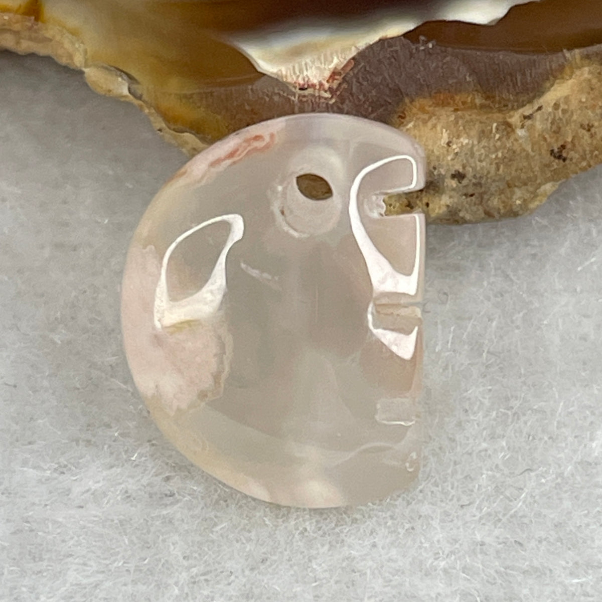Natural Pinkish Flower Agate Comb Charm Pendant | Carved Cherry Blossom Quartz Smooth Endeavors Talisman (2.05g | 14.9 x 11.4 x 7.6mm)