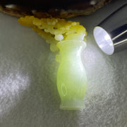 Type A Light Green with Yellow Jadeite Vase with Prosperity Flowers Pendant / Display 28.78g 59.0 by 49.7 by 14.1mm with Wooden Stand - Huangs Jadeite and Jewelry Pte Ltd