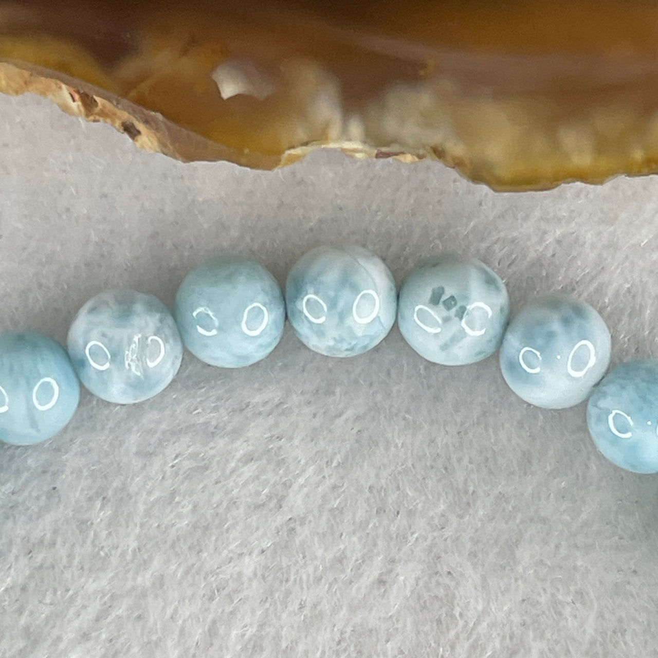 Good Grade Natural Larimar Beads Bracelet | 13.5cm Petite Stackable Strand | 27-Piece Caribbean Blue "Dolphin Stone" Volcanic Water Wrist Heirloom (8.58g, 6.2mm)