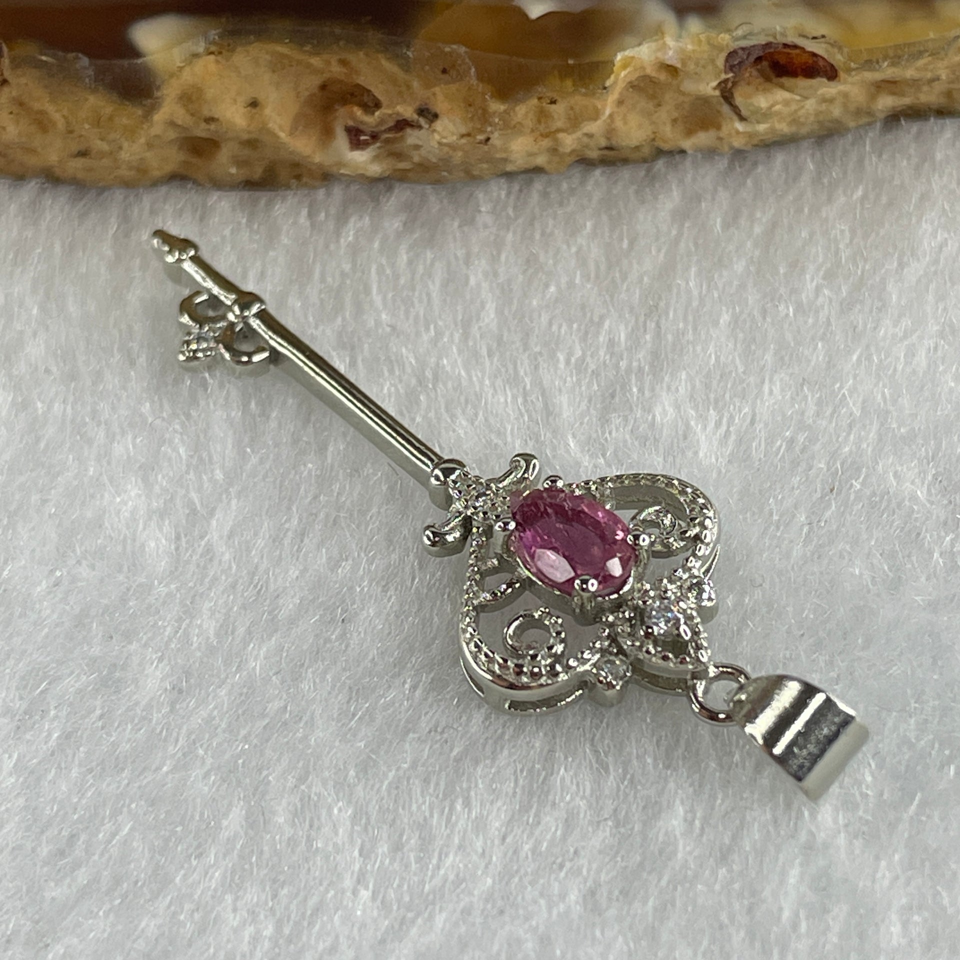 Natural Tourmaline Crystal Key with Charm Pendant in S925 Sliver 1.38g 5.2 by 3.8 by 2.0mm - Huangs Jadeite and Jewelry Pte Ltd