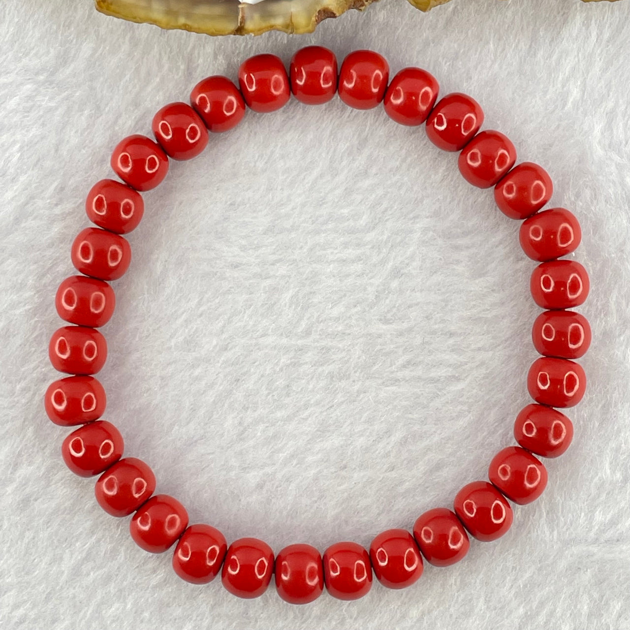 Natural Red Cinnabar Beads Bracelet 37.60g 15.5cm 7.1mm by 31 Beads - Huangs Jadeite and Jewelry Pte Ltd