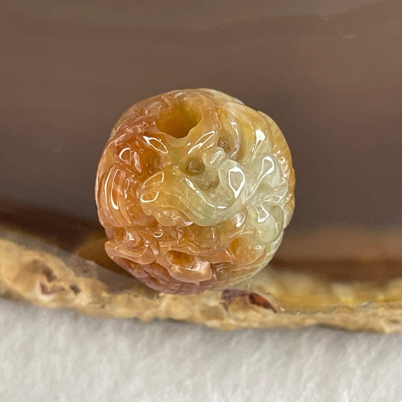 Natural Type A Reddish Brown with Light Green Jadeite Dragon Charm 6.00g 16.6 by 15.9 by 14.1mm - Huangs Jadeite and Jewelry Pte Ltd