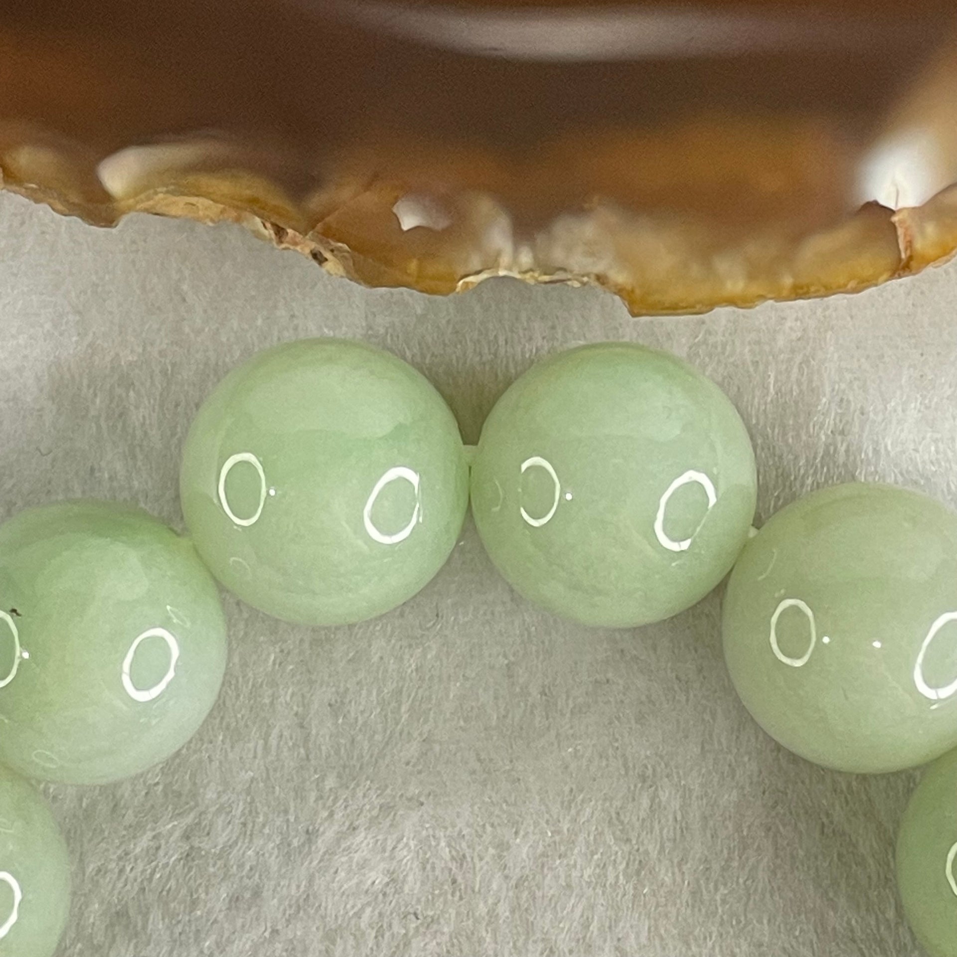 Type A Light Green Jadeite Beads Bracelet 88.62g 15.5cm 15.8mm 13 Beads (Slight Internal Lines) - Huangs Jadeite and Jewelry Pte Ltd