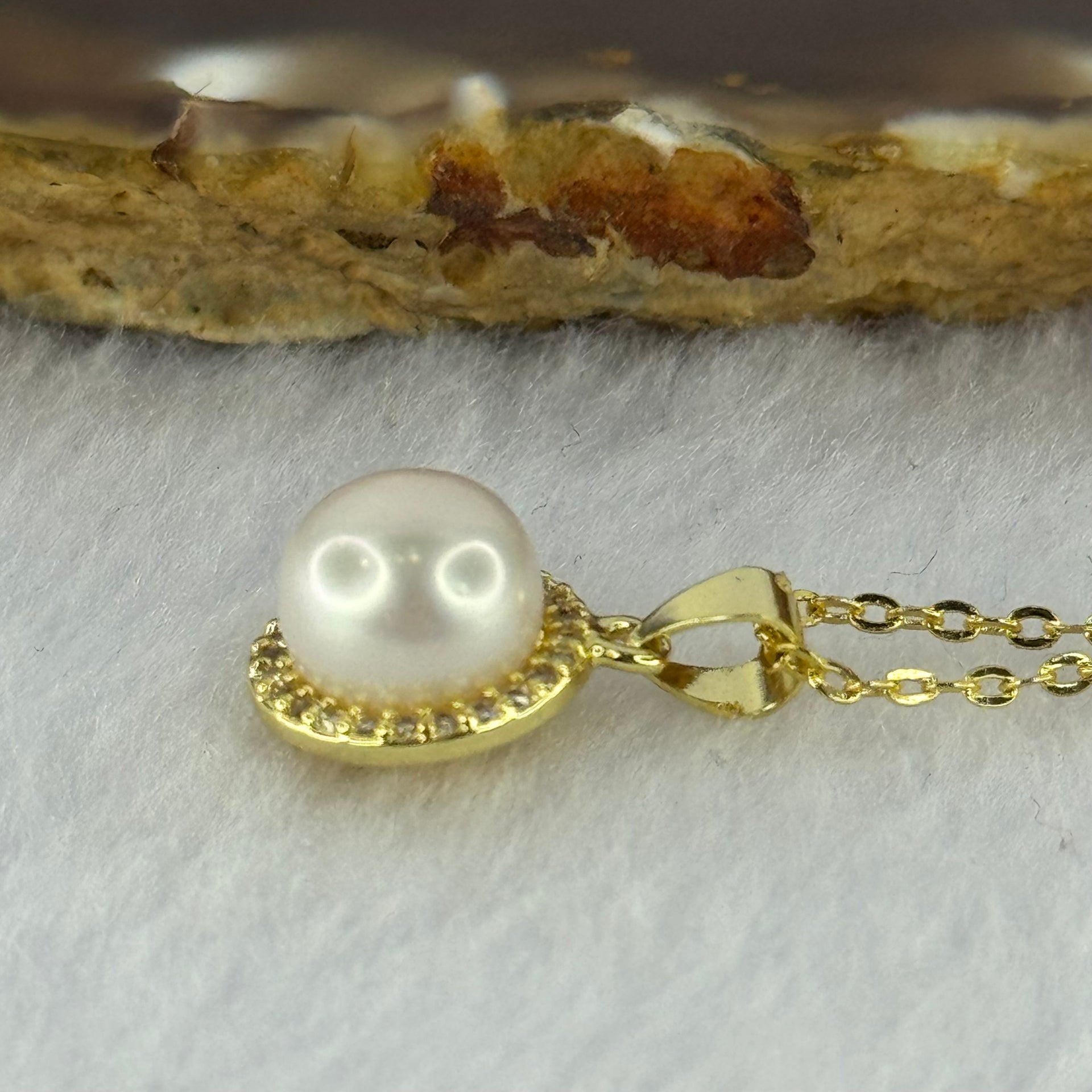 Natural Pearl in Sliver Gold Color Necklace 太阳珍珠项链 3.13g 8.4mm - Huangs Jadeite and Jewelry Pte Ltd