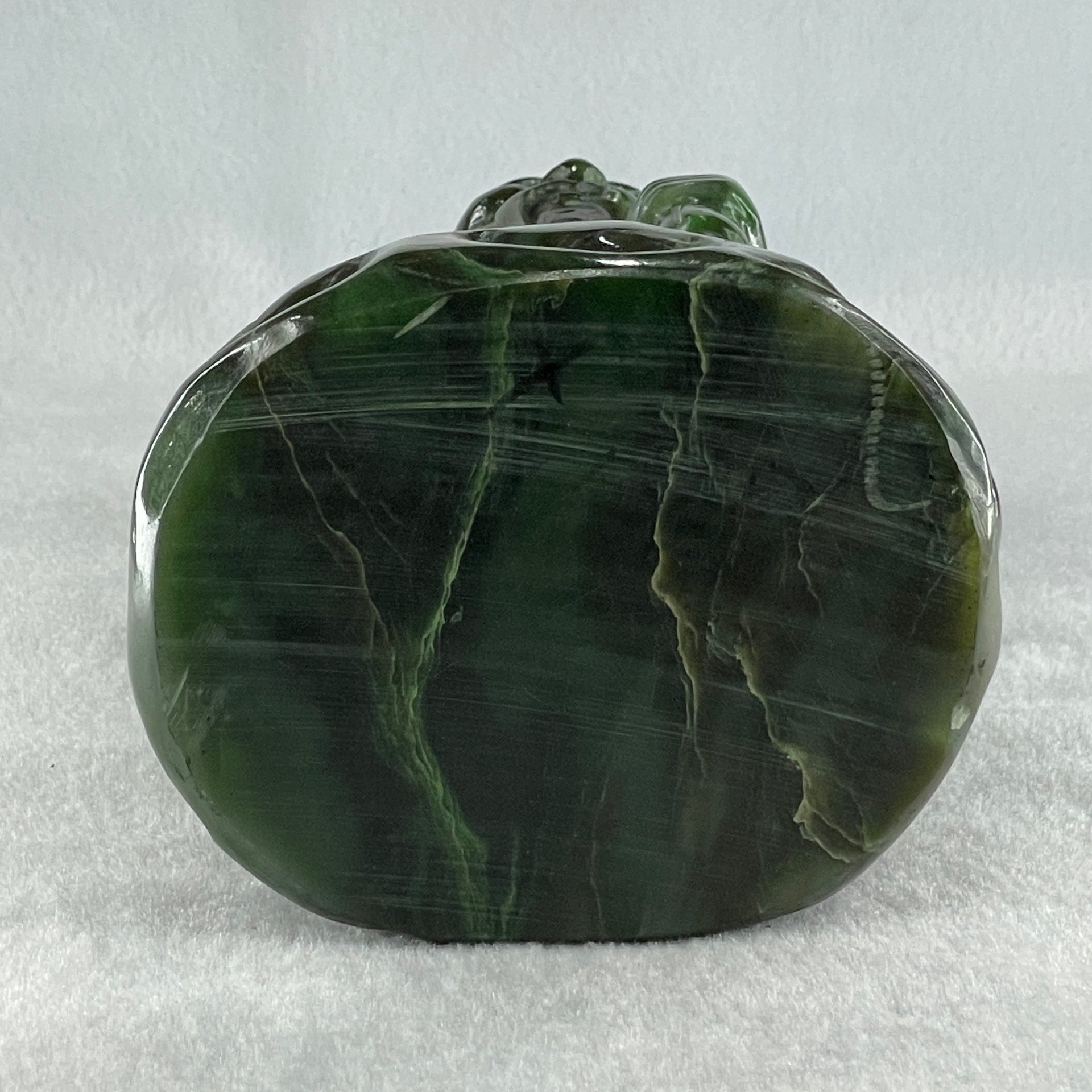 Natural Dark Green Serpentine Shou Xing Gong with Wooden Stand Display 2,374.7g 140.0 by 228.0 by 125.0mm - Huangs Jadeite and Jewelry Pte Ltd