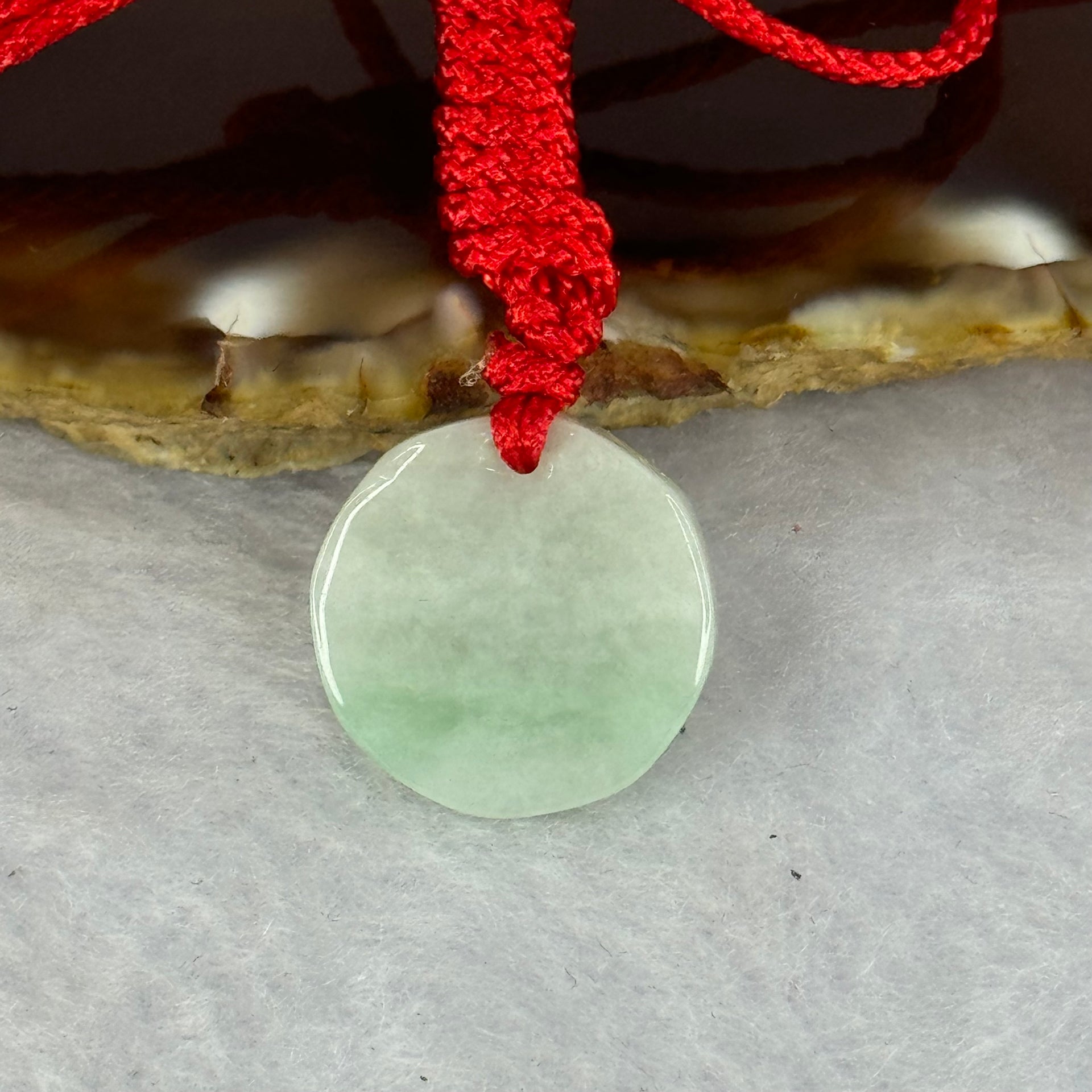 Type A Green Jadeite Round Wu Shu Pai Pendent 4.01g 16.7 by 4.6mm - Huangs Jadeite and Jewelry Pte Ltd