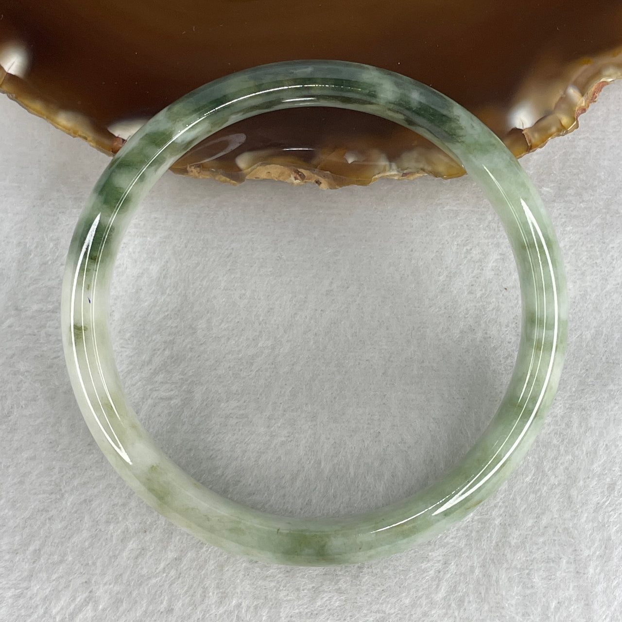 Genuine Type A Jadeite Bangle 60.0mm Inner Diameter - Light Green Jade with Dark Moss Green Floating Flowers (Piao Hua) - 44.80g Natural Jadeite Jewelry 12.8x6.6mm (Internal Lines)