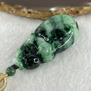 Certified Natural Type A Light Green with Dark Green and Old Mine Spicy Green Pattern Jadeite Pixiu on Money Bag Pendant 46.46g 57.2 by 29.1 by 14.1mm - Huangs Jadeite and Jewelry Pte Ltd