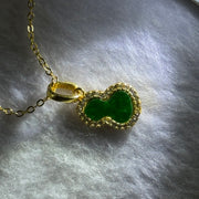 Type A Old Mine Spicy Green Jadeite Hulu with Crystals in S925 Sliver Gold Color Necklace 3.30g 10.1 by 7.0 by 1.0mm - Huangs Jadeite and Jewelry Pte Ltd