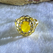 Natural Golden Yellow Butterscotch Amber With Crystals in S925 Sliver Gold Color Ring (Adjustable Size) 3.63g 8.7 by 7.4 by 4.0mm - Huangs Jadeite and Jewelry Pte Ltd
