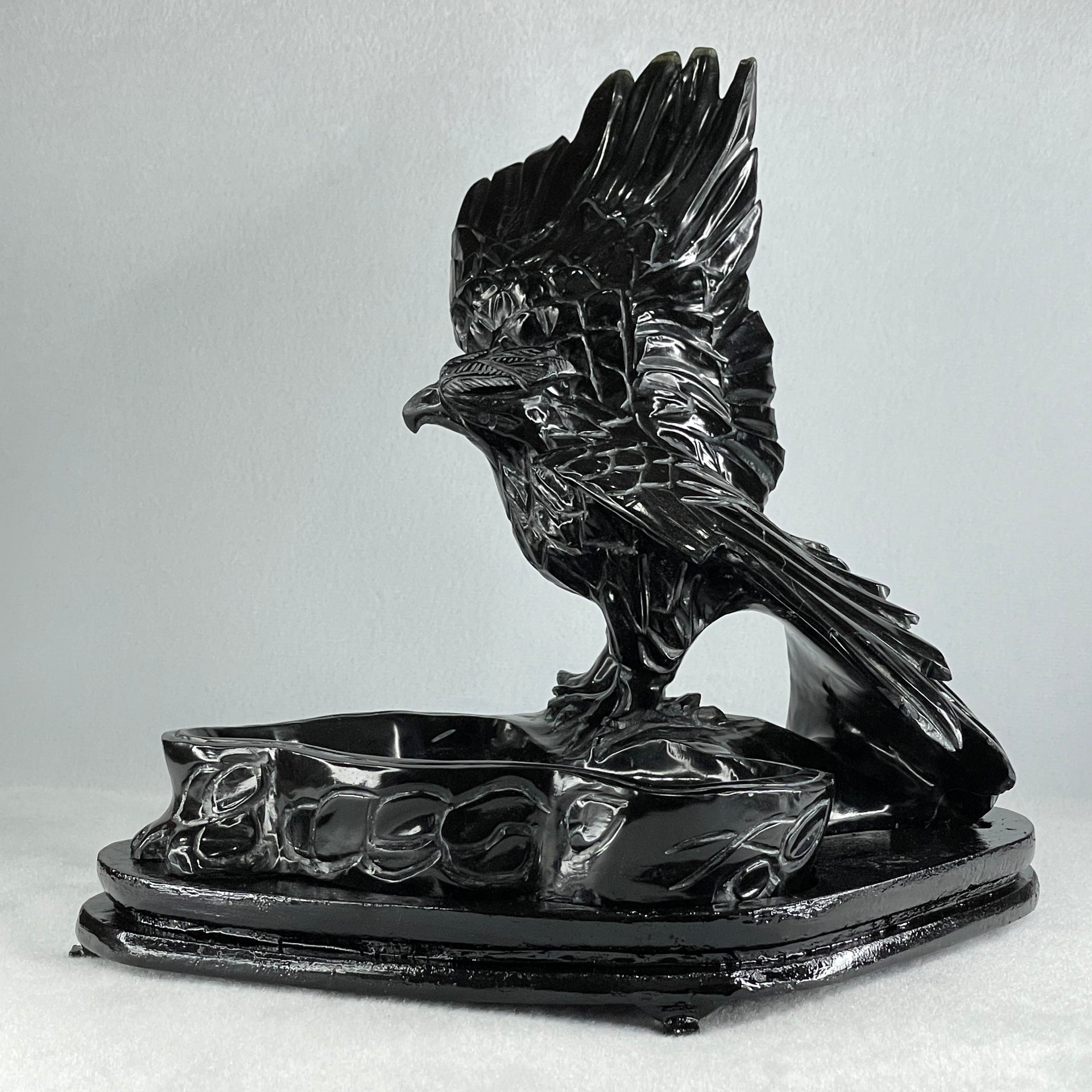 Black Stone Eagle with Pond with Wooden Stand Display 1,914.9g 240.0 by 191.0 by 230.0mm - Huangs Jadeite and Jewelry Pte Ltd