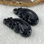 Type A Opaque Black Omphacite Jadeite Dragon 12.51g 42.4 by 20.6 by 8.2mm and Phoenix 13.27g 42.6 by 20.7 by 8.7mm Pair Pendant - Huangs Jadeite and Jewelry Pte Ltd