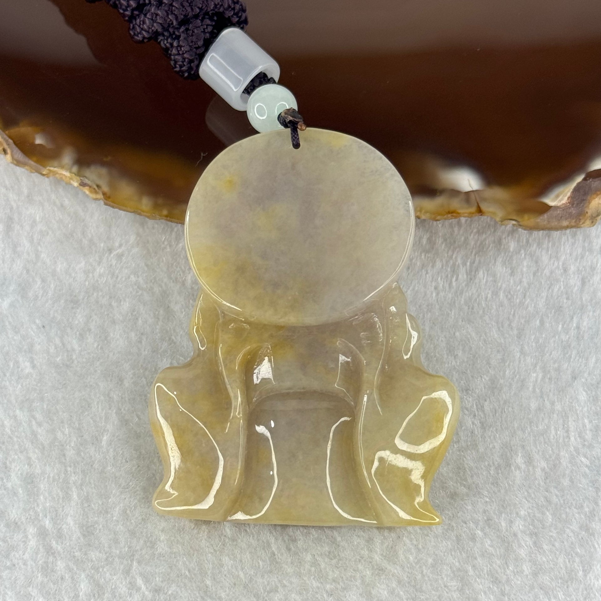 Type A Faint Lavender & Green Jade Jadeite Tu Di Gong 48.63g 50.5 by 39.7 by 13.9mm - Huangs Jadeite and Jewelry Pte Ltd