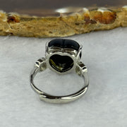 Natural Black Obsidian in S925 Sliver Ring (Adjustable Size) 3.47g 12.2 by 11.5 by 7.1mm - Huangs Jadeite and Jewelry Pte Ltd