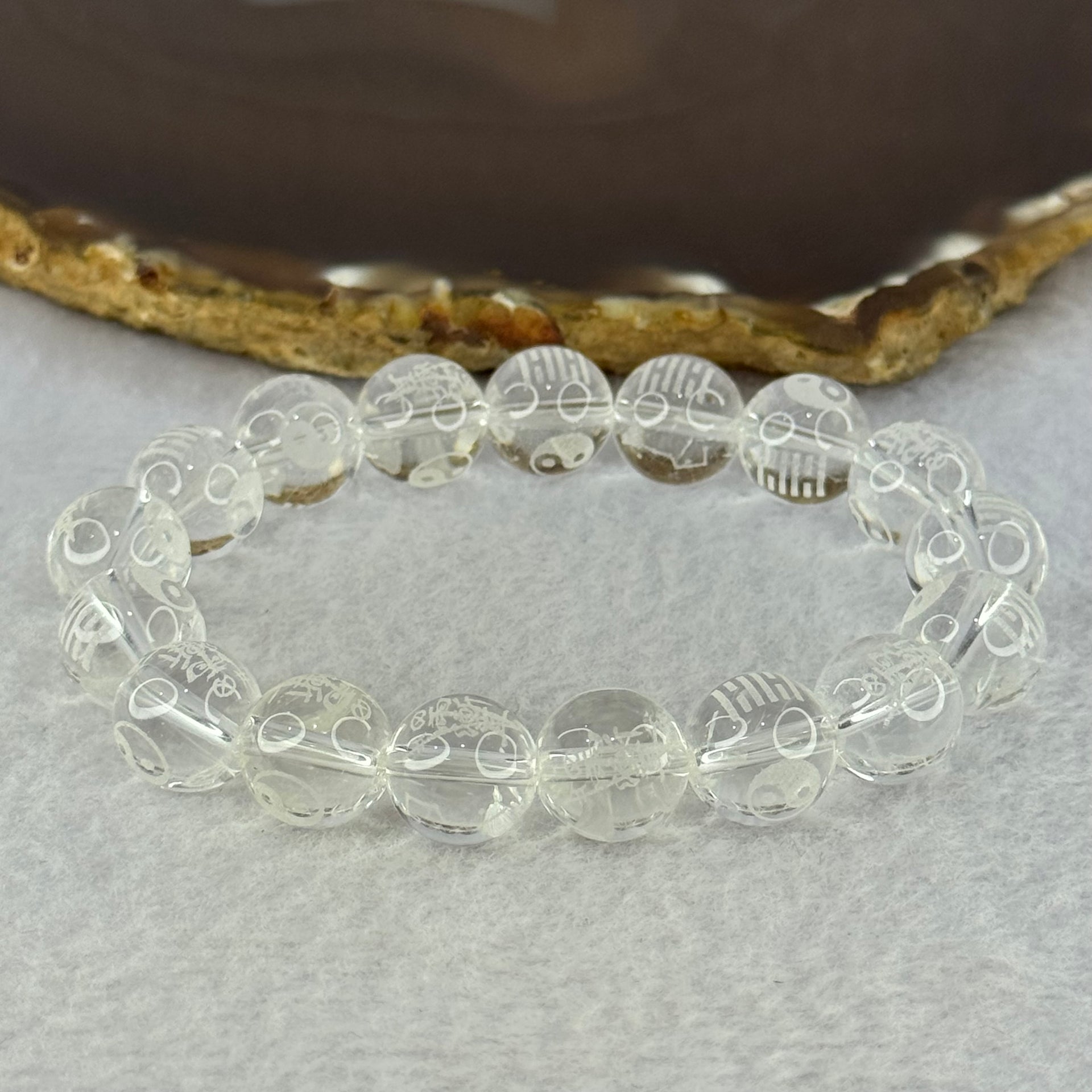 Natural Clear Quartz Beads with Inscription Bracelet 38.35g 17cm 11.9mm 17 Beads - Huangs Jadeite and Jewelry Pte Ltd