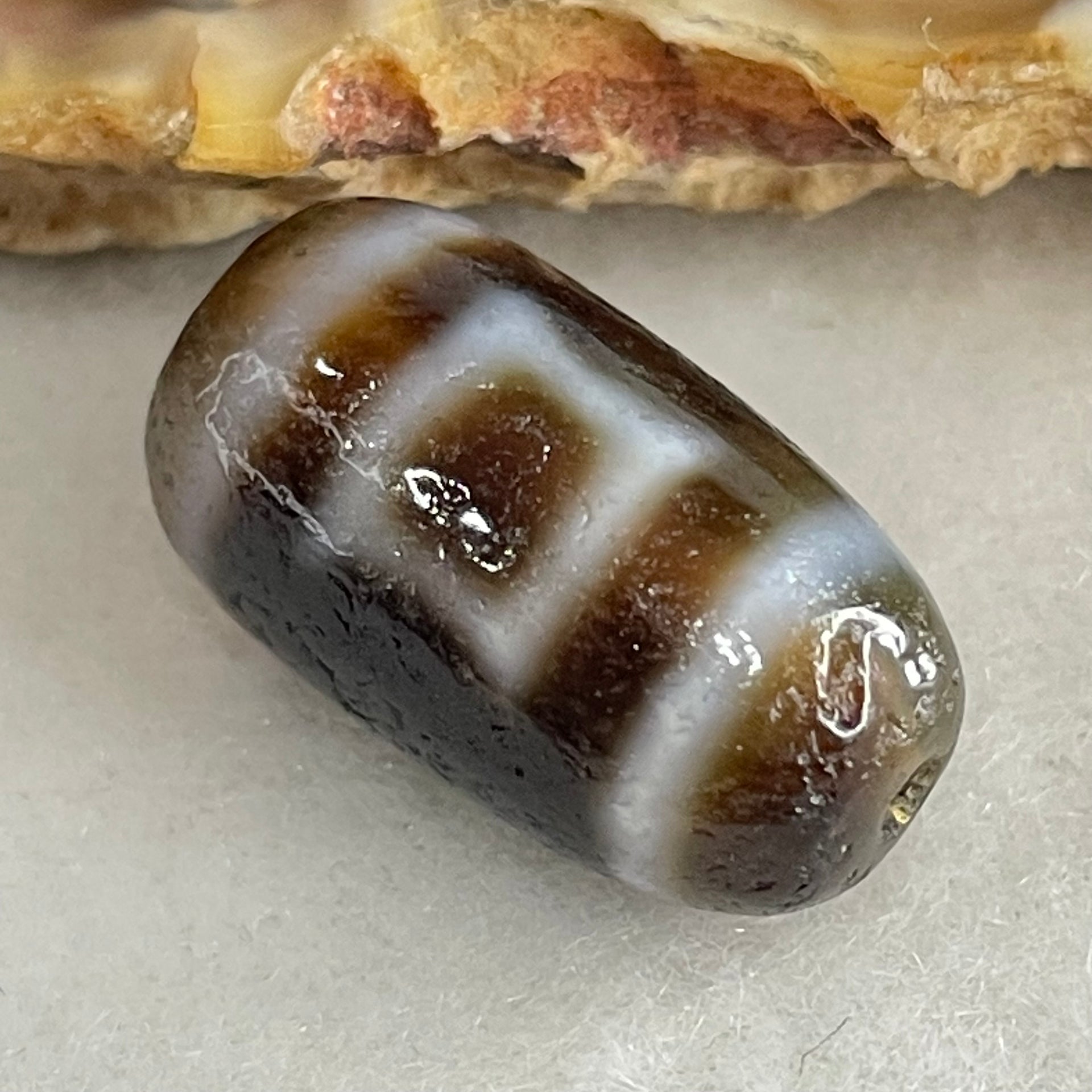 Natural Powerful Tibetan Old Oily Agate Sky Door Serenity 1 Eye Dzi Bead Heavenly Master (Tian Zhu) 一眼天诛 3.43g 18.8 by 10.6mm - Huangs Jadeite and Jewelry Pte Ltd