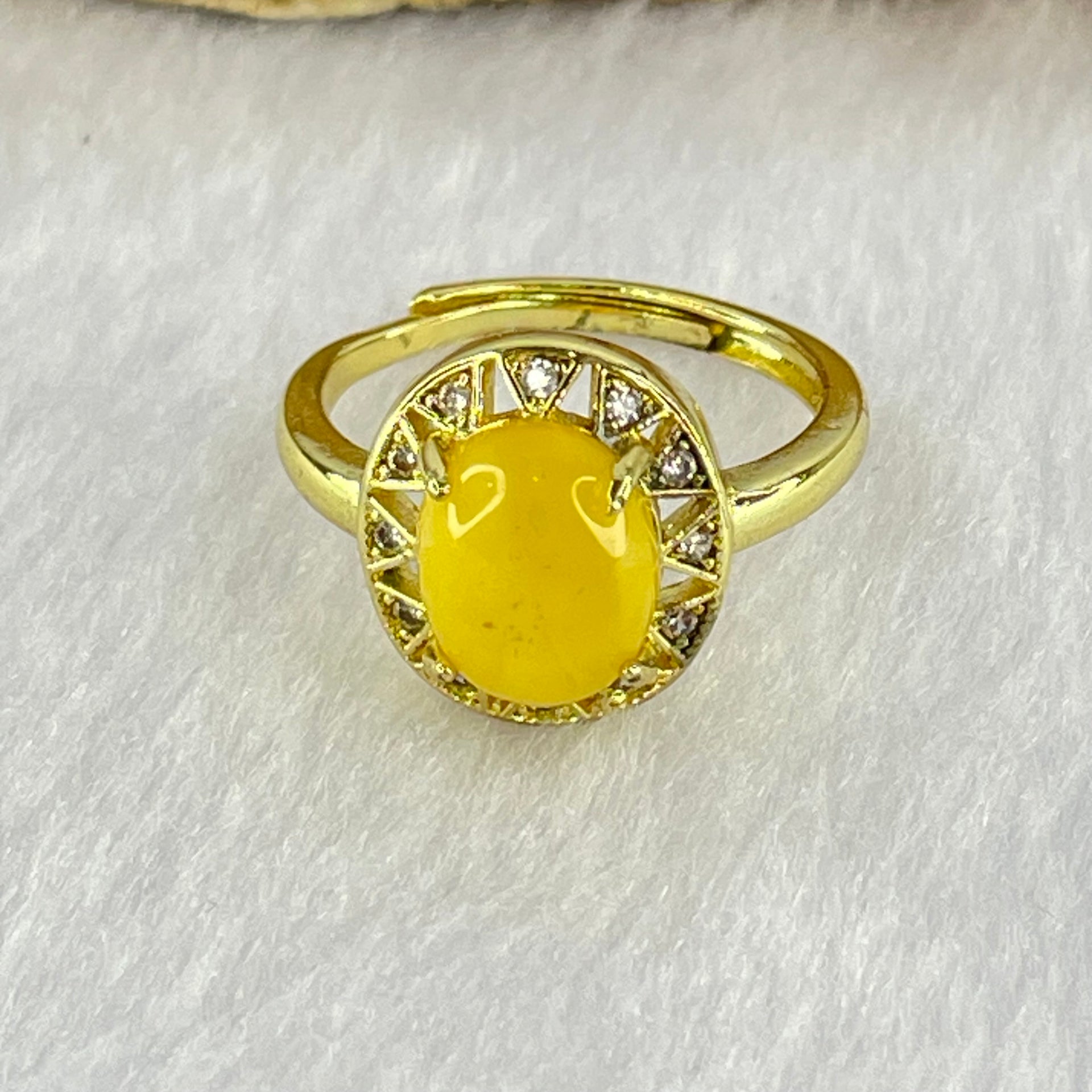 Natural Butterscotch Amber in  S925Sliver Gold Color Ring (Adjustable Size) 2.83g 9.9 by 7.9 by 4.0mm - Huangs Jadeite and Jewelry Pte Ltd
