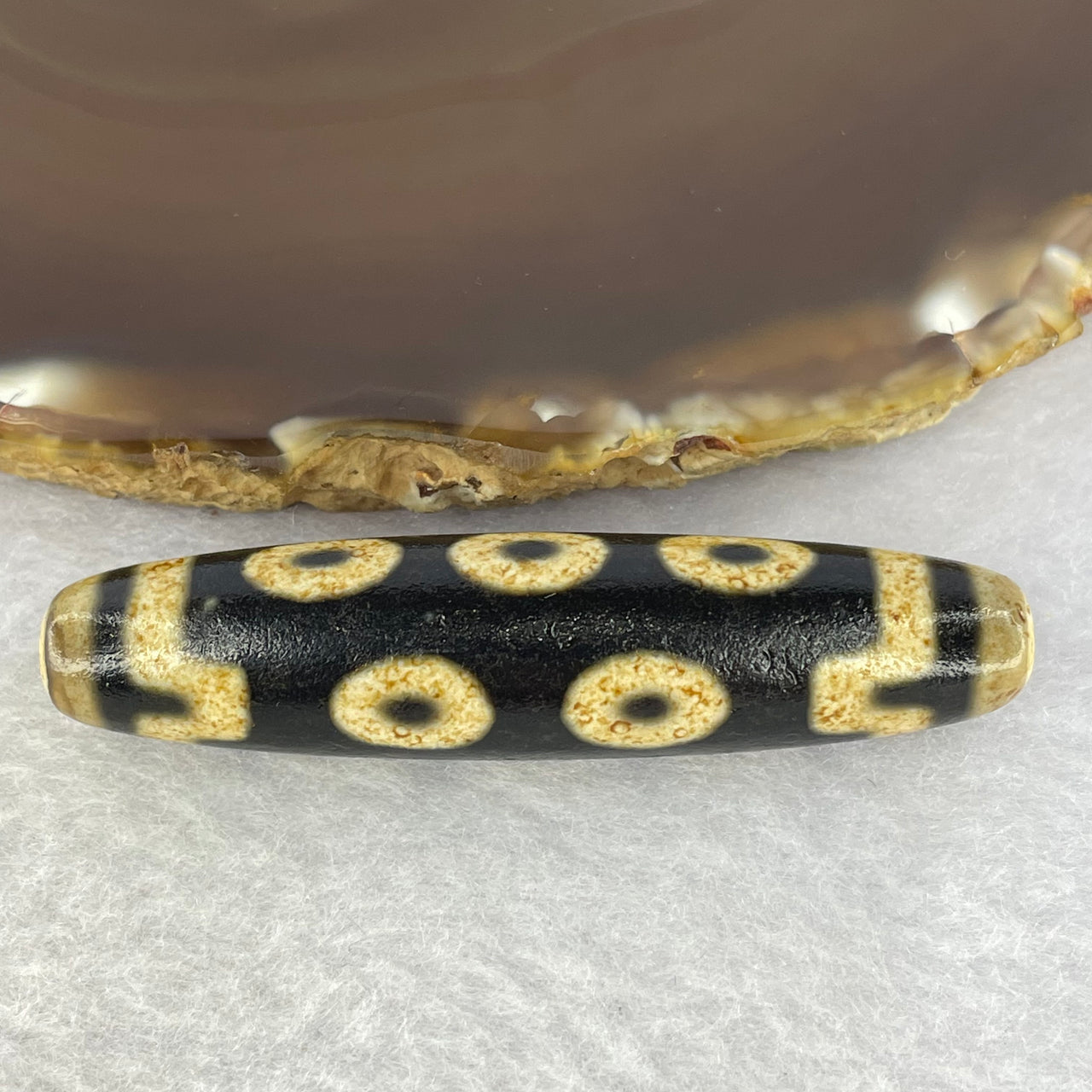 Natural Powerful Tibetan Old Oily Agate 10 Eyes Dzi Bead Heavenly Master (Tian Zhu) 十眼长天诛 16.99g 59.5 by 13.8 mm - Huangs Jadeite and Jewelry Pte Ltd