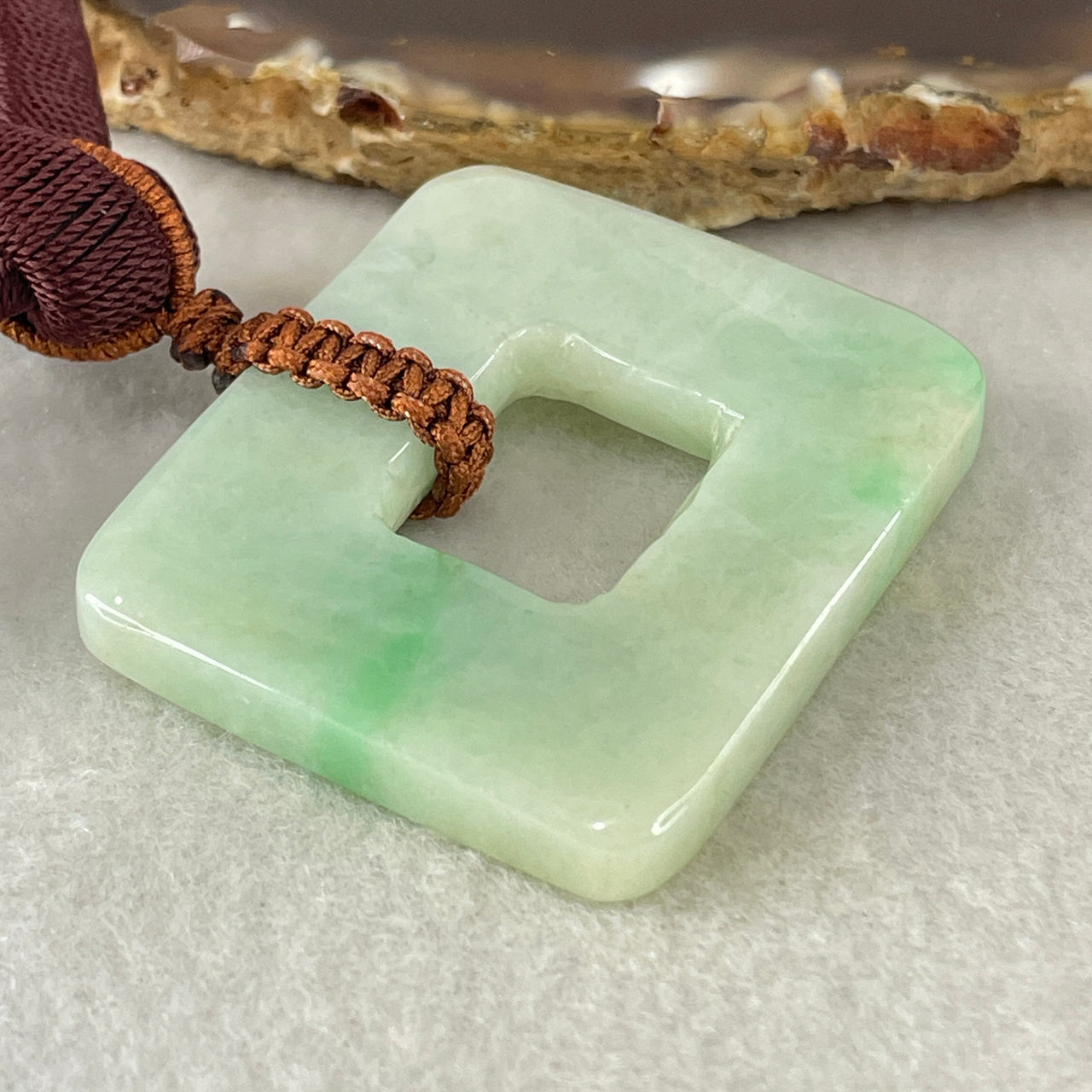 Natural Type A Green with Apple Green Spot Jadeite Square Shape Pendant 35.24g 41.8 by 35.3 b7 5.9mm - Huangs Jadeite and Jewelry Pte Ltd