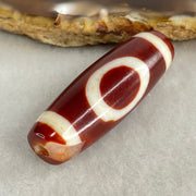 Natural Powerful Tibetan Old Oily Red White Agate One Eye Wood Element Dzi Bead Heavenly Master (Tian Zhu) 一眼木元素天珠 9.56g 37.7 by 12.9mm - Huangs Jadeite and Jewelry Pte Ltd