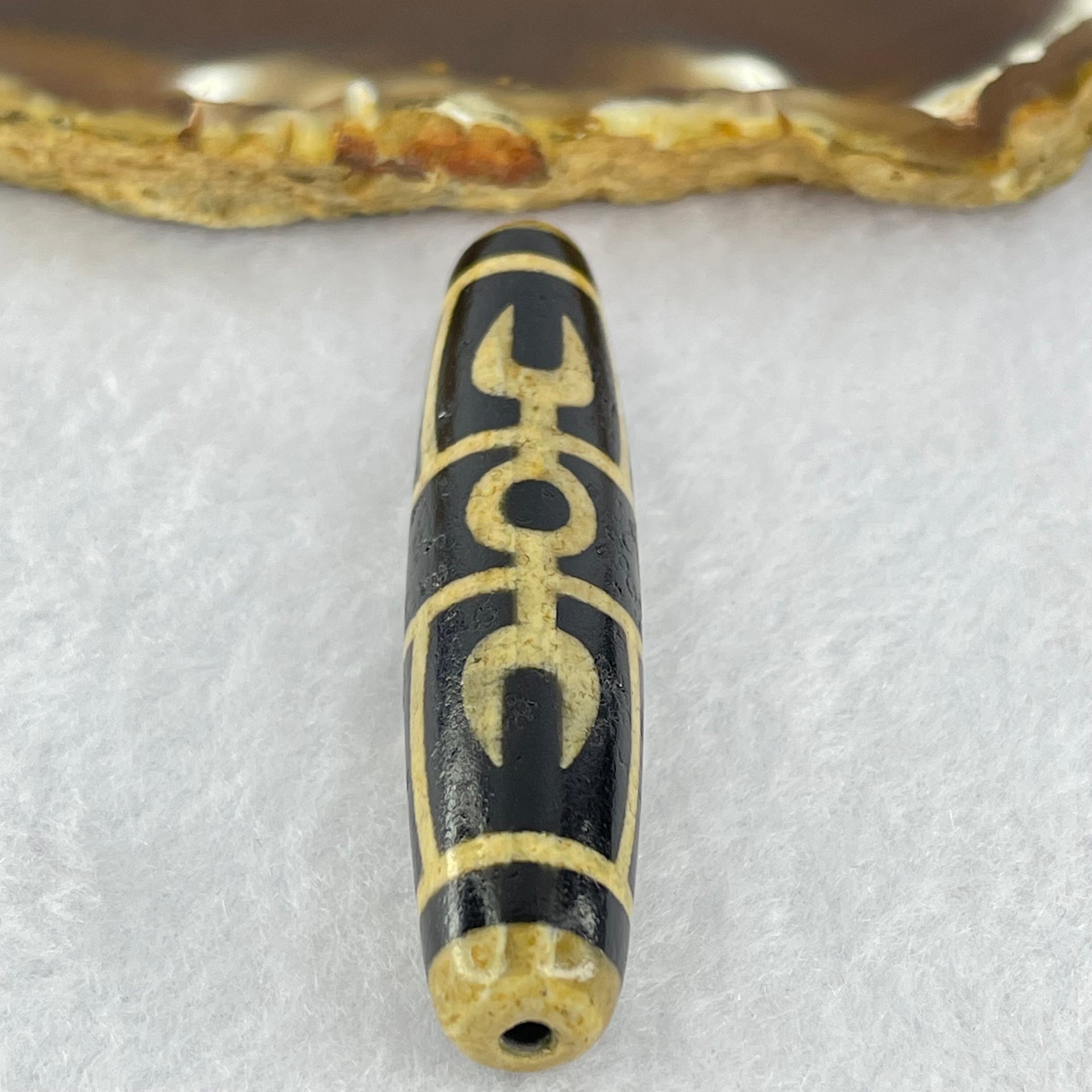 Natural Powerful Tibetan Old Oily Eyed Dharma Vajra Agate Dzi Bead Heavenly Master (Tian Zhu) 二眼金光托天珠 13.43g 57.6 by 12.4mm - Huangs Jadeite and Jewelry Pte Ltd