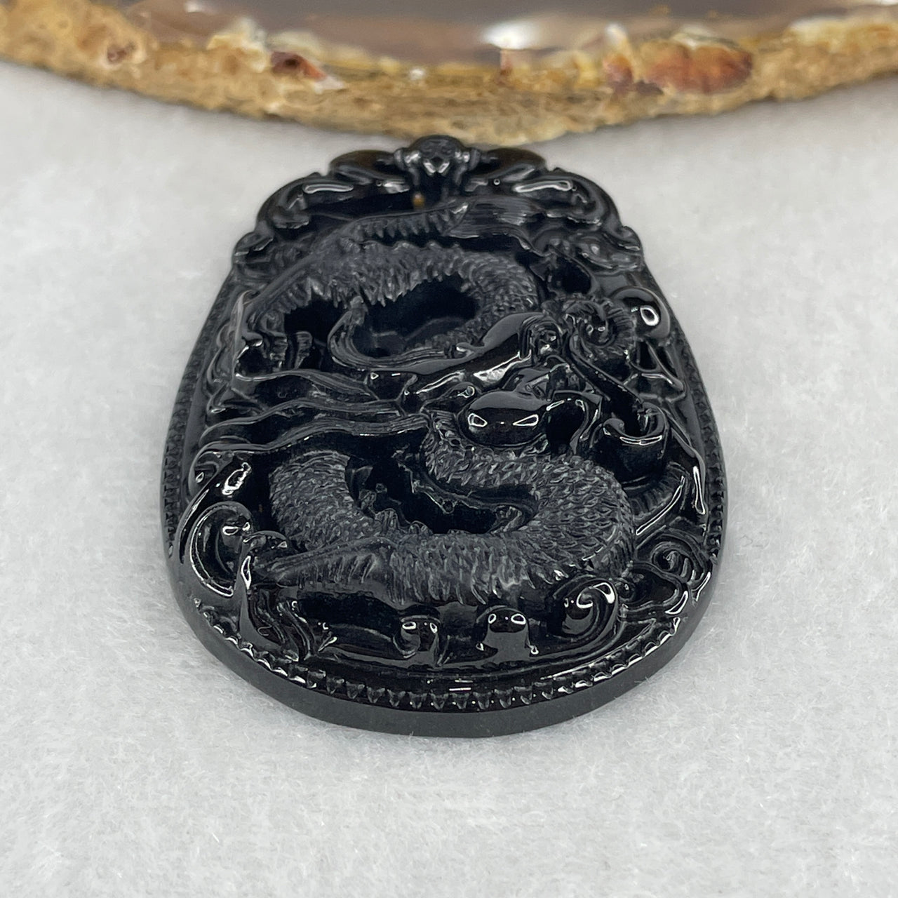 Certified Type A Opaque Black Omphacite Jadeite Dragon & Bat Pendant | Imperial Power, Swift Fortune & Dragon Zodiac Protection Talisman (25.77g | 60.3 x 40.2 x 9.8mm)