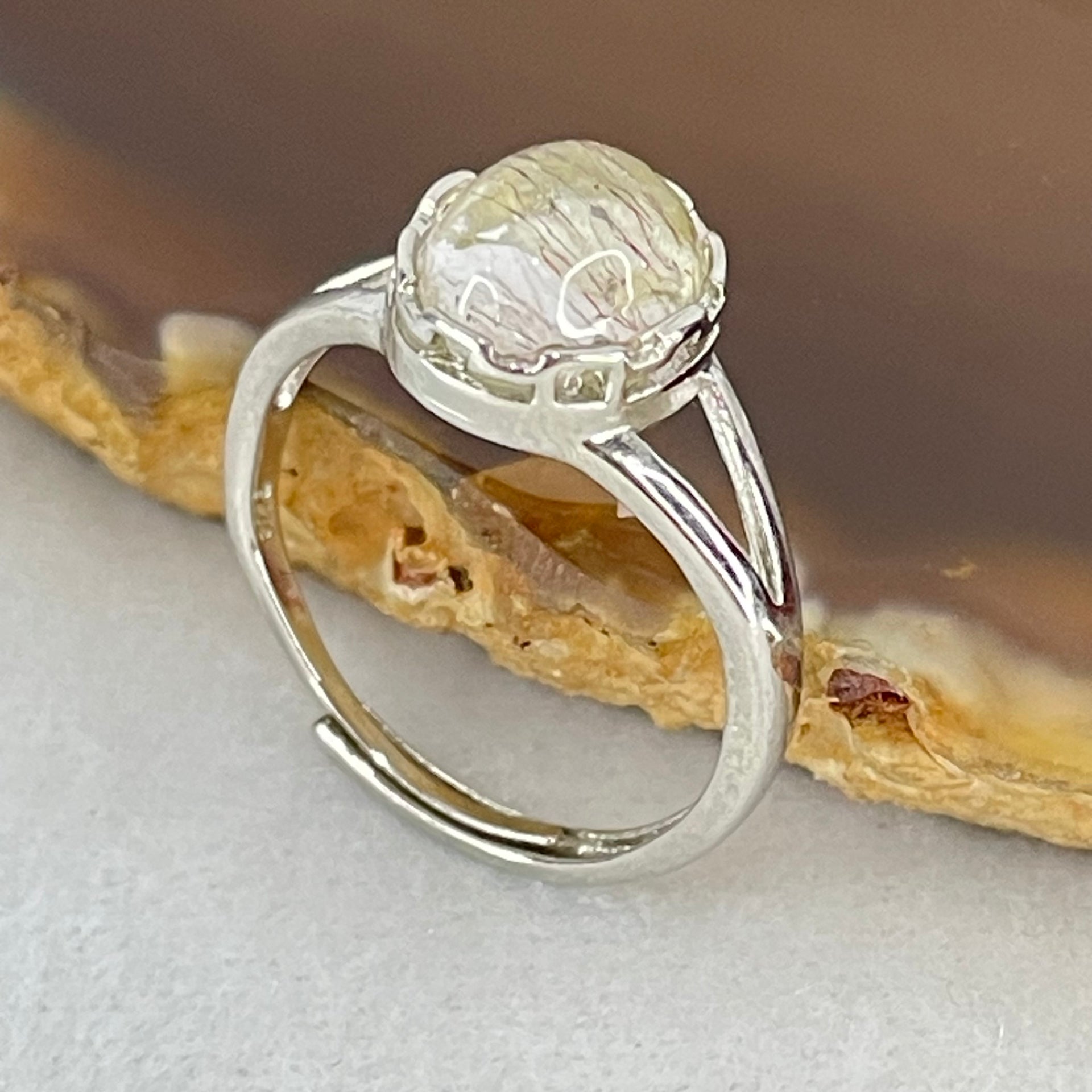 Above Average Grade Natural Super 7 Crystal in S925 Sliver Ring (Adjustable Size) 1.98g 9.4 by 7.1 by 4.5mm - Huangs Jadeite and Jewelry Pte Ltd